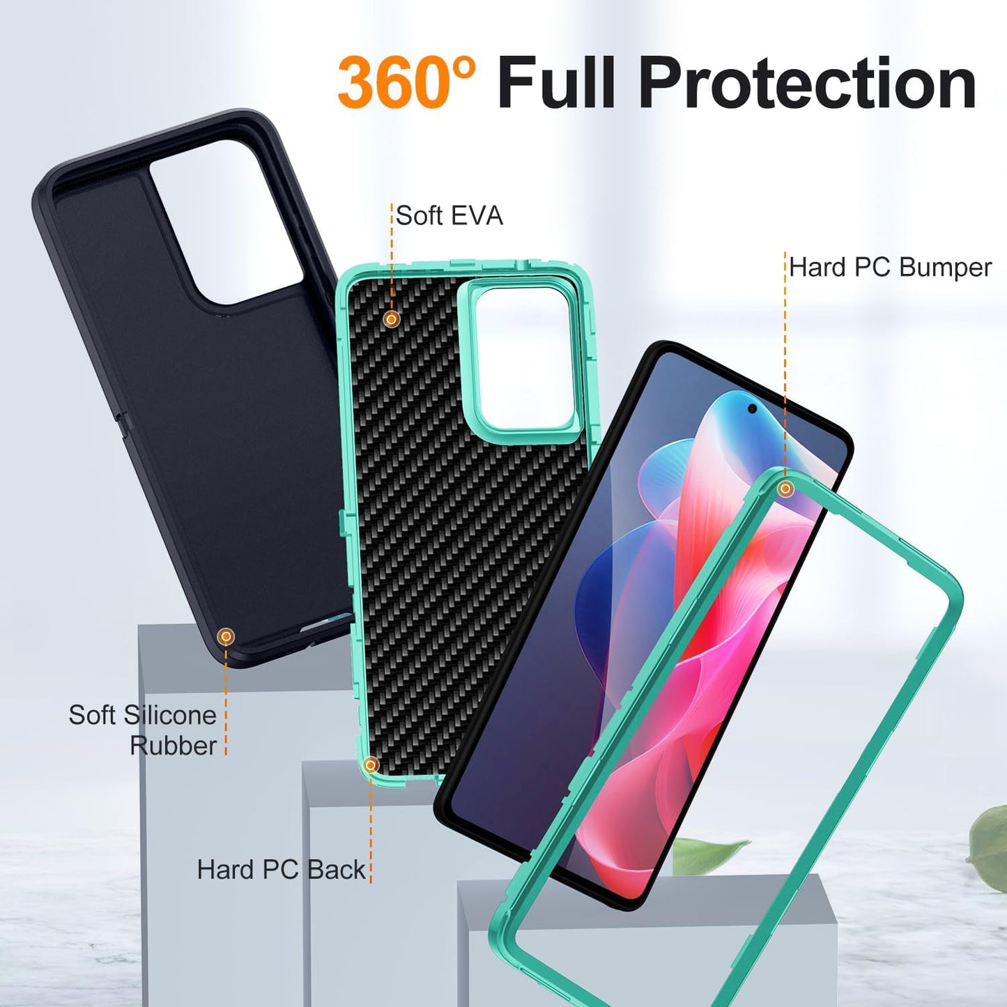 Designed for Motorola Moto G Stylus 5G 2024 Case 3 in 1 Military Grade Protective Case Cover Silicone Heavy Duty Rugged Shockproof for Moto G Stylus 5G 2024 Phone Case (Navy+Cyan)