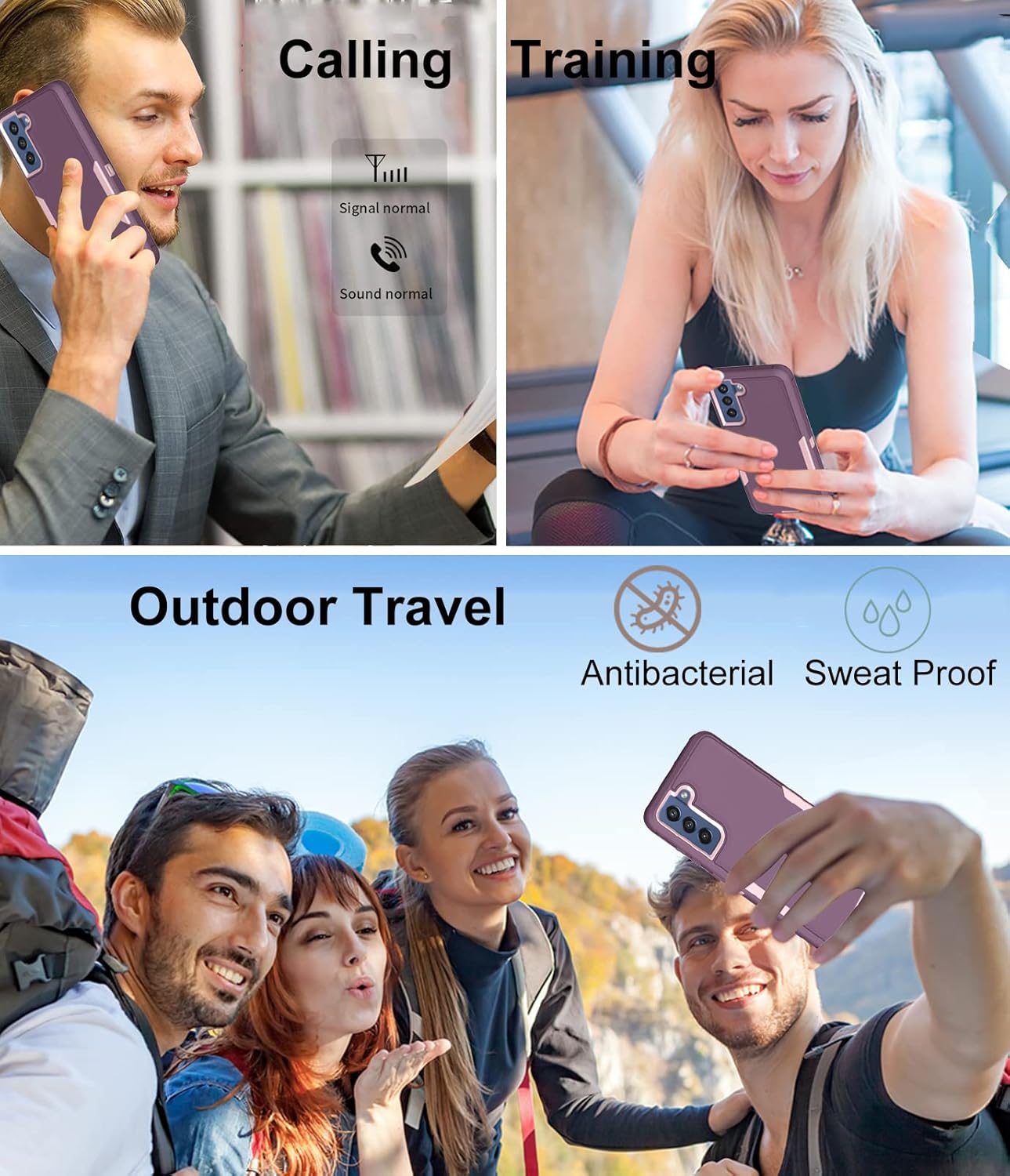 Dahkoiz for Samsung Galaxy S21 FE 5G Case, and Glass Screen Protector, Dust Proof Port Cover, Full Body Protection Durable Rubber Cover Phone Case, Purple