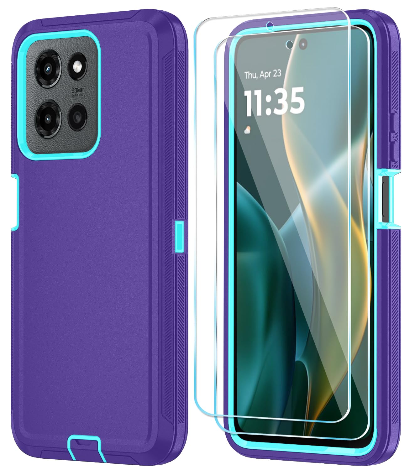 Qinmay Phone Case for Motorola Moto G 5G 2025/Moto G Play 5G 2025 Case with HD Screen Protector, Heavy Duty Shockproof & Dropproof 3-Layer Cover Phone Case,WineRedPink