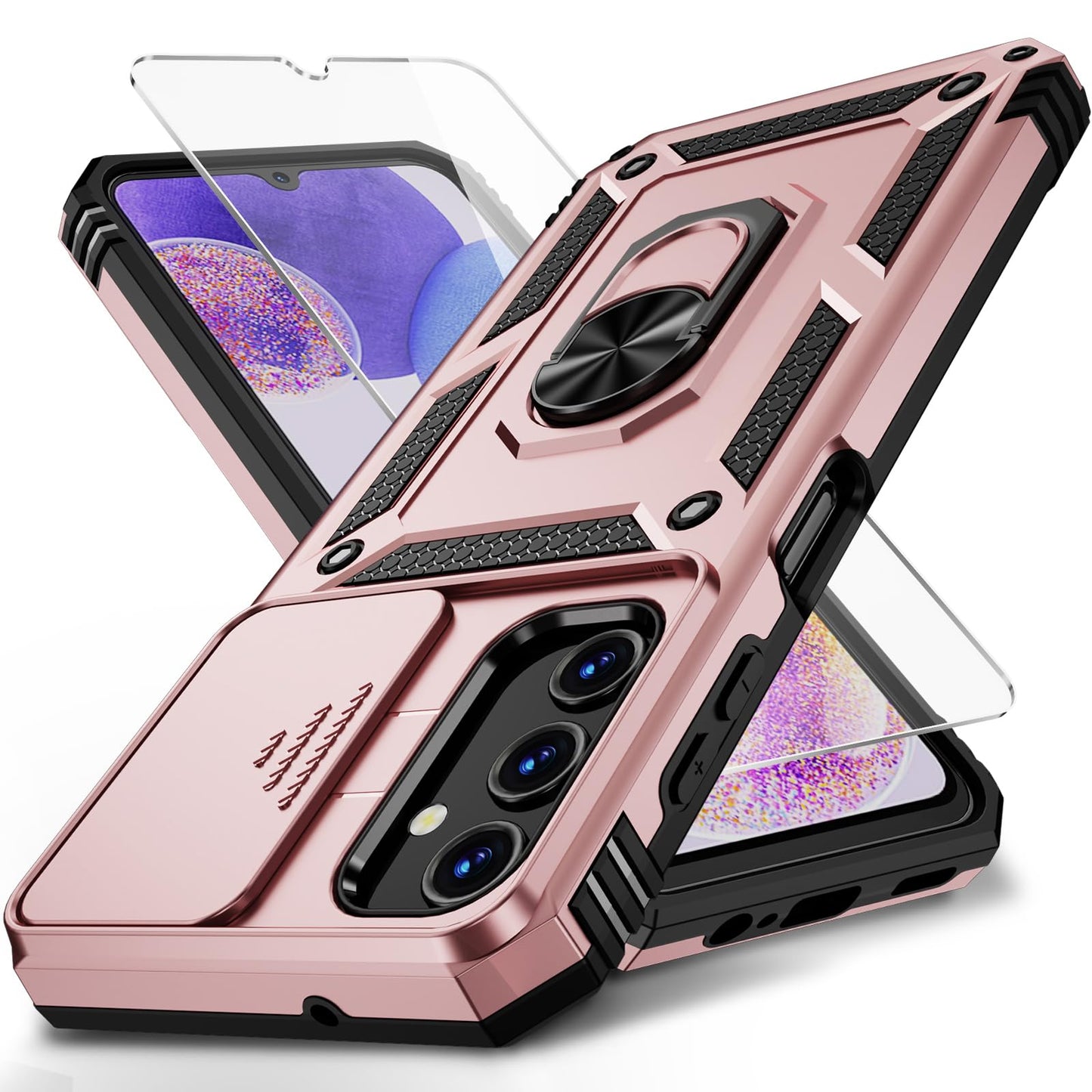 for Samsung Galaxy A13 5G Case, Galaxy A13 5G Phone Case,Slide Camera Cover HD Screen Protector Military Grade Magnetic Ring Holder Shockproof Kickstand Protective Case, Navy Blue