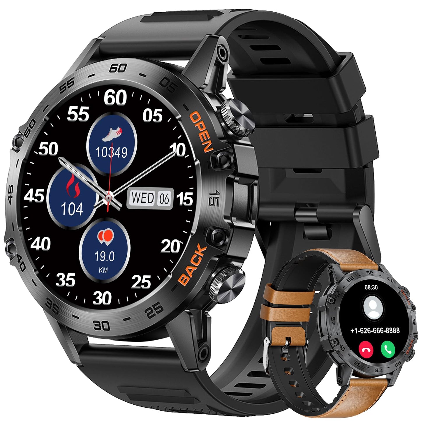 Military Smart Watch for Men(Answer/Dial Calls),100 Sports Modes, 5ATM Waterproof Fitness Watch with Heart Rate/SpO2/Blood Pressure for Android and iOS,1.39''HD DIY Screen Smartwatch Black