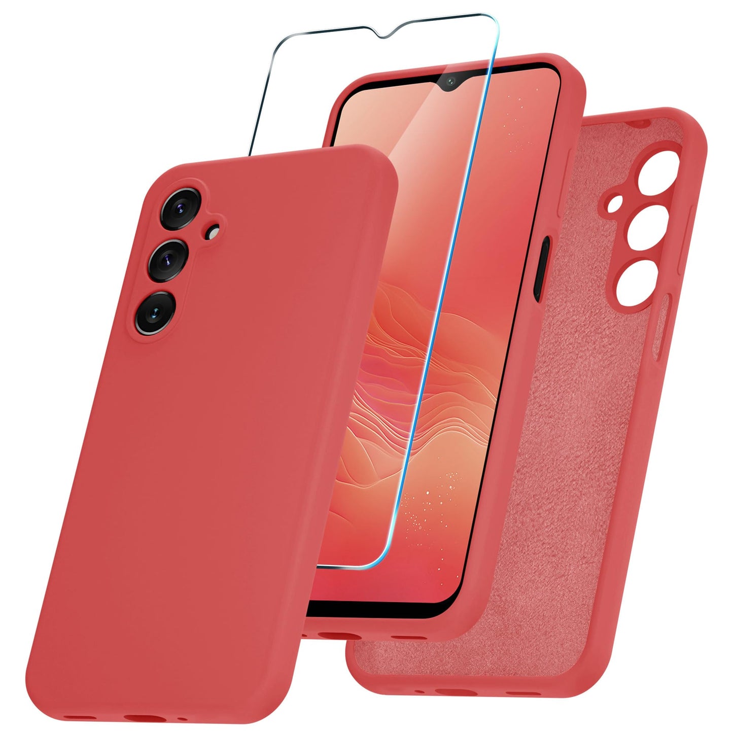 for Samsung Galaxy A15 5G Case, Silicone Phone Case with 1 Screen Protector, Soft Anti-Scratch Microfiber Lining, Full Body Shockproof Slim Cover, Lavender Purple