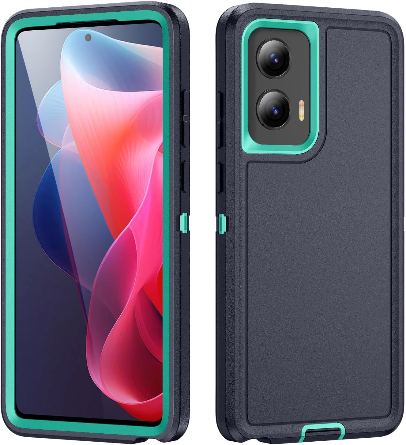Designed for Motorola Moto G Stylus 5G 2024 Case 3 in 1 Military Grade Protective Case Cover Silicone Heavy Duty Rugged Shockproof for Moto G Stylus 5G 2024 Phone Case (Navy+Cyan)