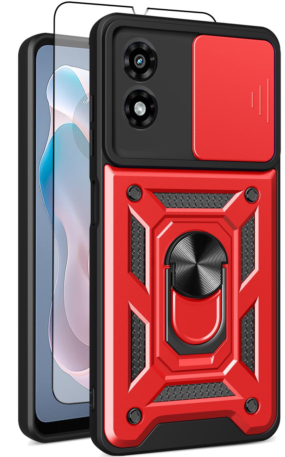 for Moto G 2025 Case:Moto G 2025 Phone Case with 2PC Screen Protector,Sliding Camera Cover and Multi Angle Stand for Moto G 5G 2025 Case,Blue