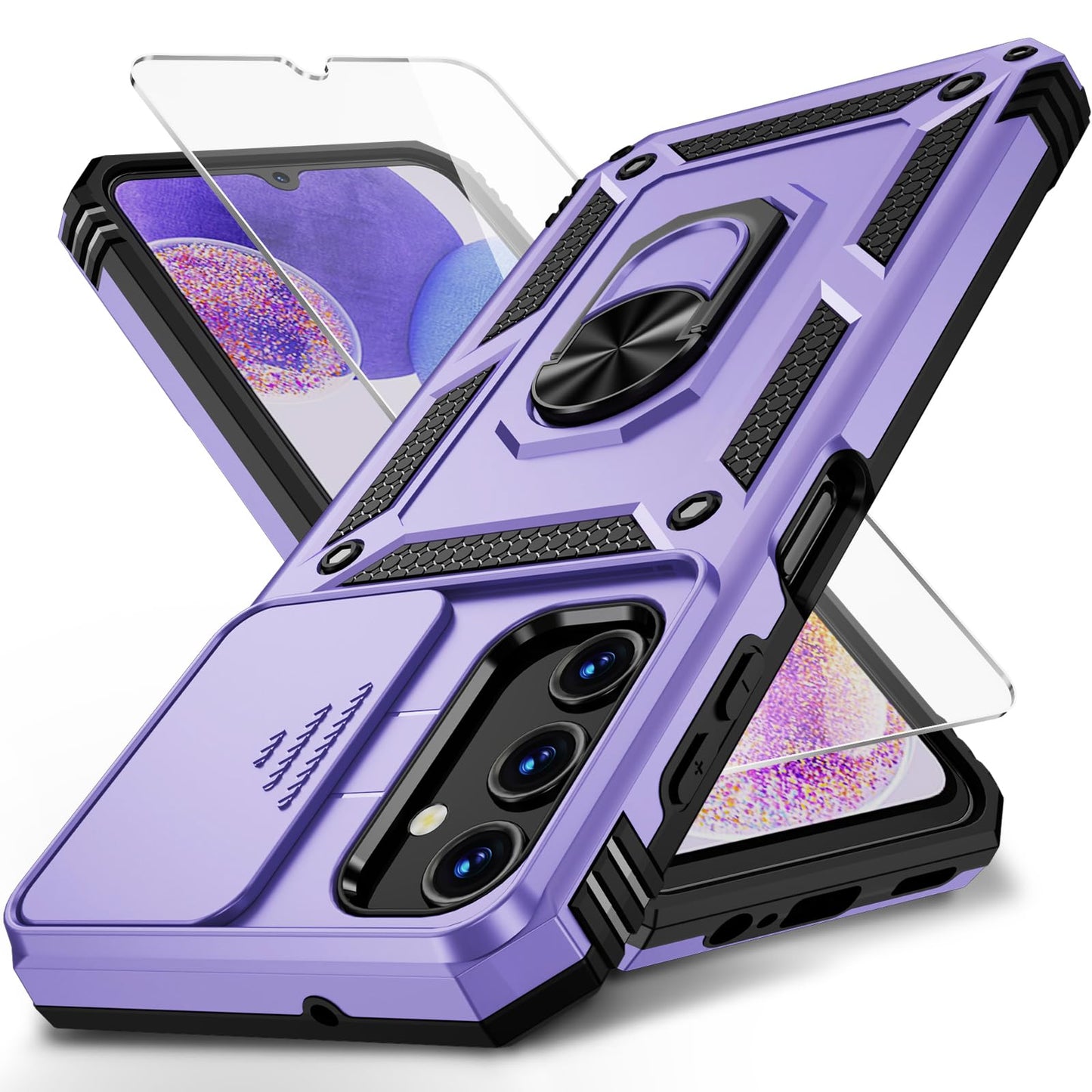 for Samsung Galaxy A13 5G Case, Galaxy A13 5G Phone Case,Slide Camera Cover HD Screen Protector Military Grade Magnetic Ring Holder Shockproof Kickstand Protective Case, Navy Blue