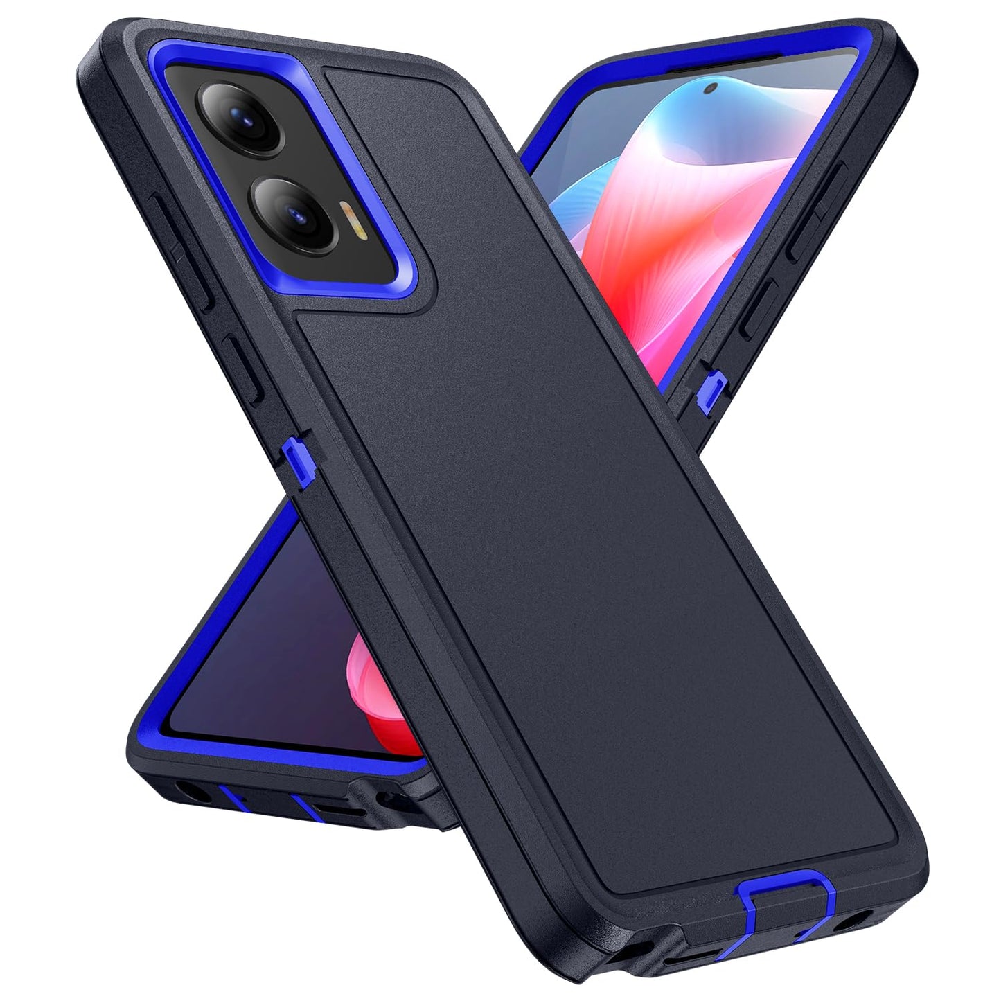 Designed for Motorola Moto G Stylus 5G 2024 Case 3 in 1 Military Grade Protective Case Cover Silicone Heavy Duty Rugged Shockproof for Moto G Stylus 5G 2024 Phone Case (Navy+Cyan)