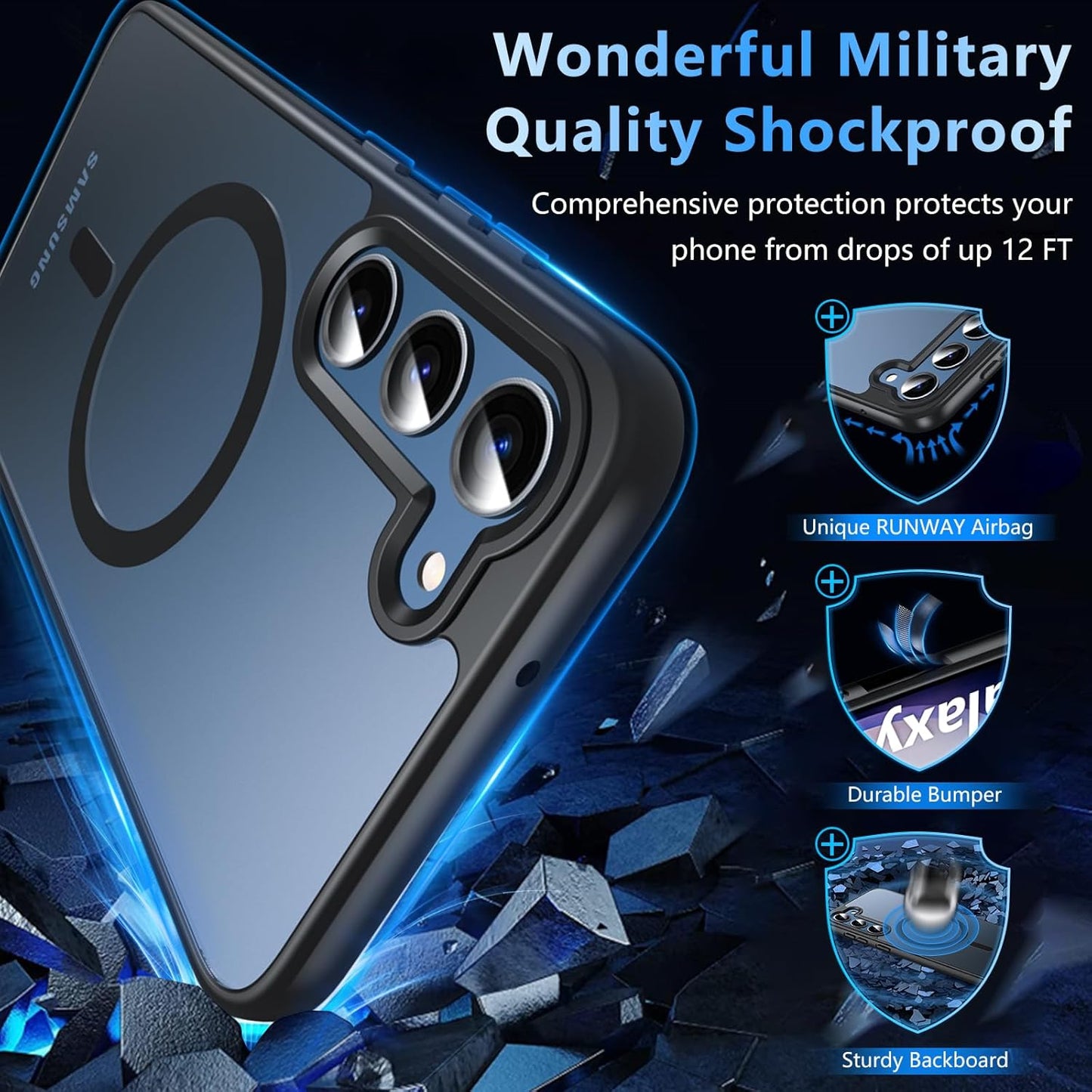 OWKEY Bumper Cover for Samsung Galaxy S23 Plus Black | 6.6'', Translucent, Slim, Magsafe Compatible, Military Grade Shockproof