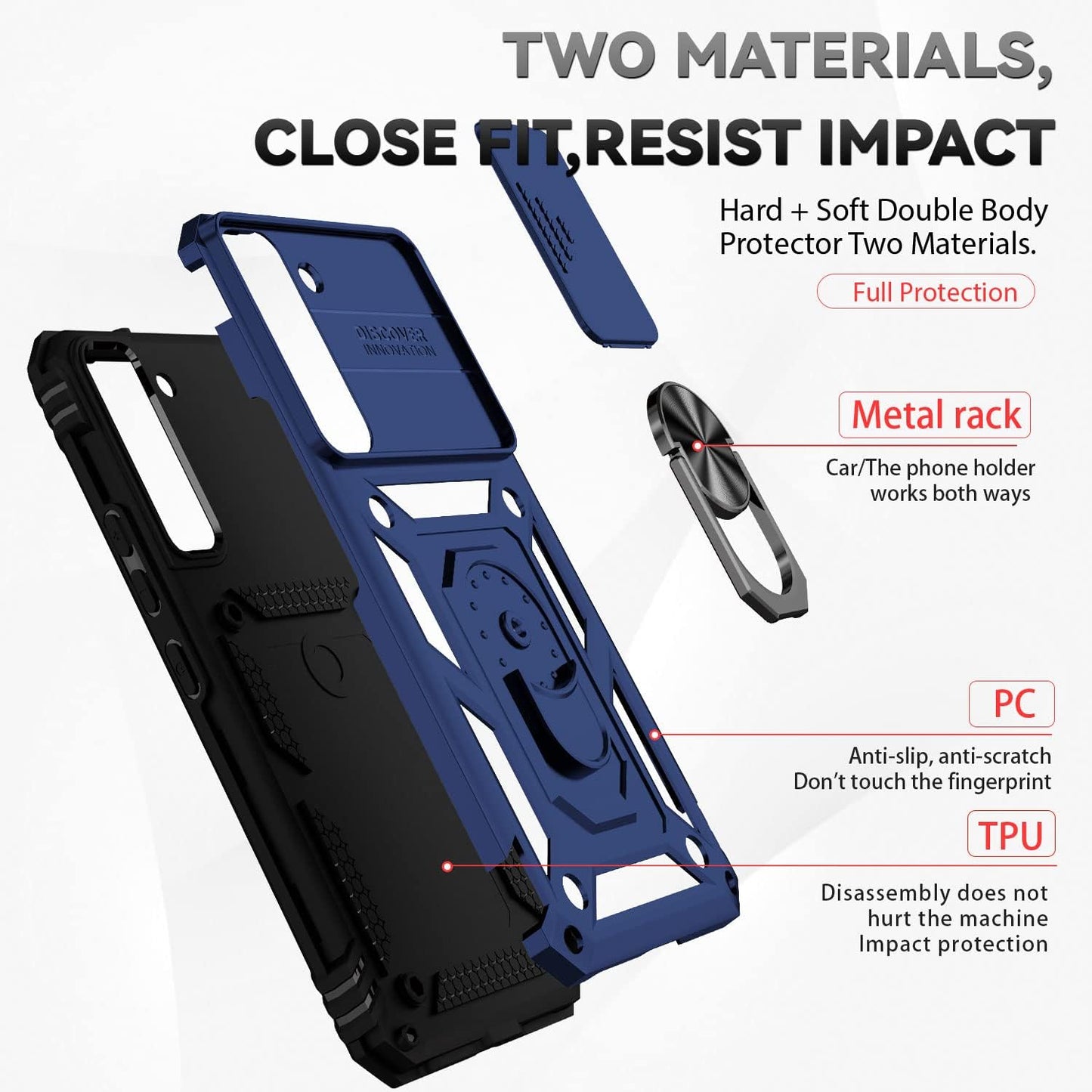Military Grade Case for Galaxy S22 Plus with Kickstand & Slide Camera Cover Protection - Shockproof Case for Samsung Galaxy S22 Plus (Blue)