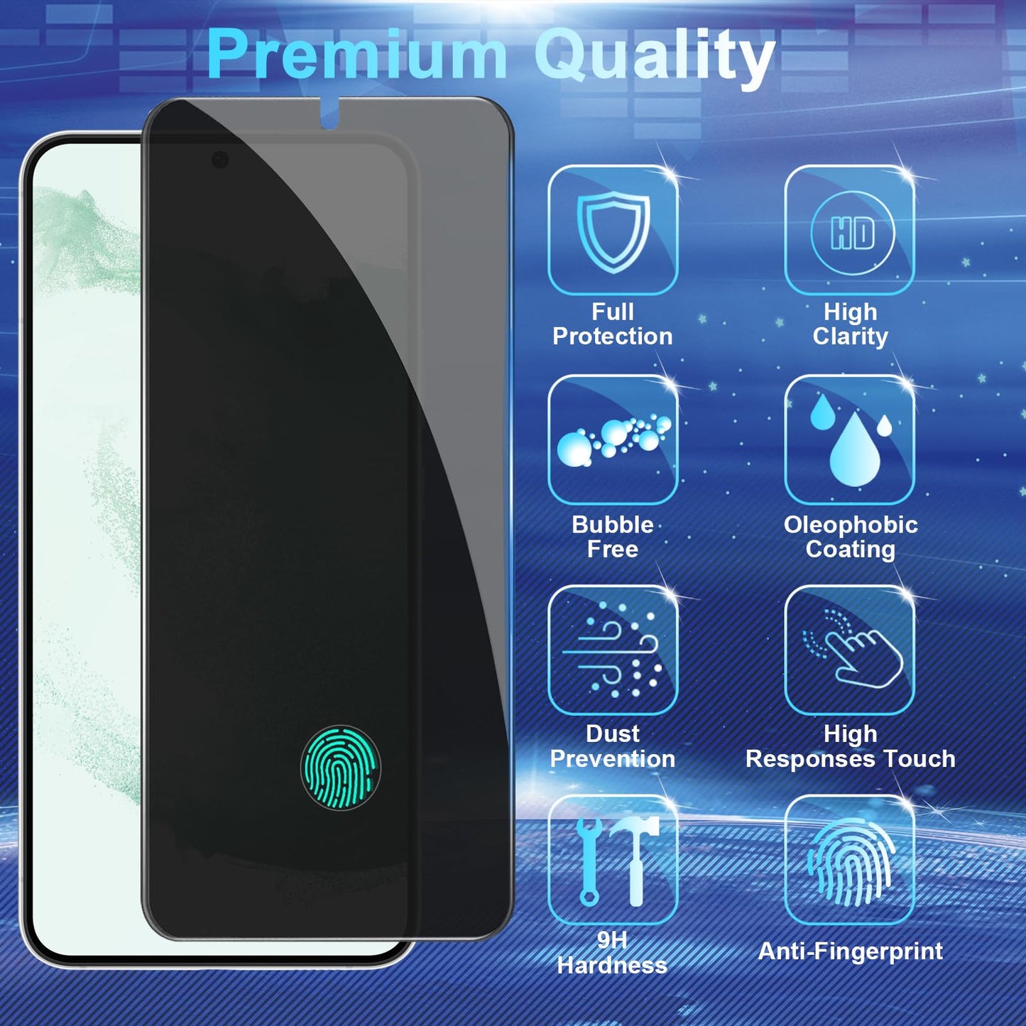 2+2 Pack Privacy Screen Protector Compatible with Galaxy S22 5G, 2 Tempered Glass with 2 Camera Lens Protectors - HD Clear - Bubble-Free - Anti-Spy - Scratch Resistant