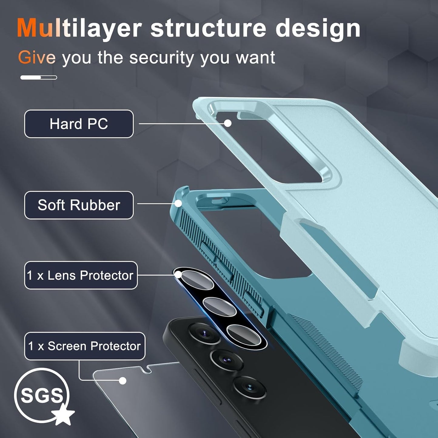 RMOCR Case for Samsung Galaxy S24 FE, Full Body Heavy Duty Rugged Shockproof Protective Phone Cover with Lanyard Strap, Tempered Glass Screen Protector and Camera Lens Cover, Mint Green