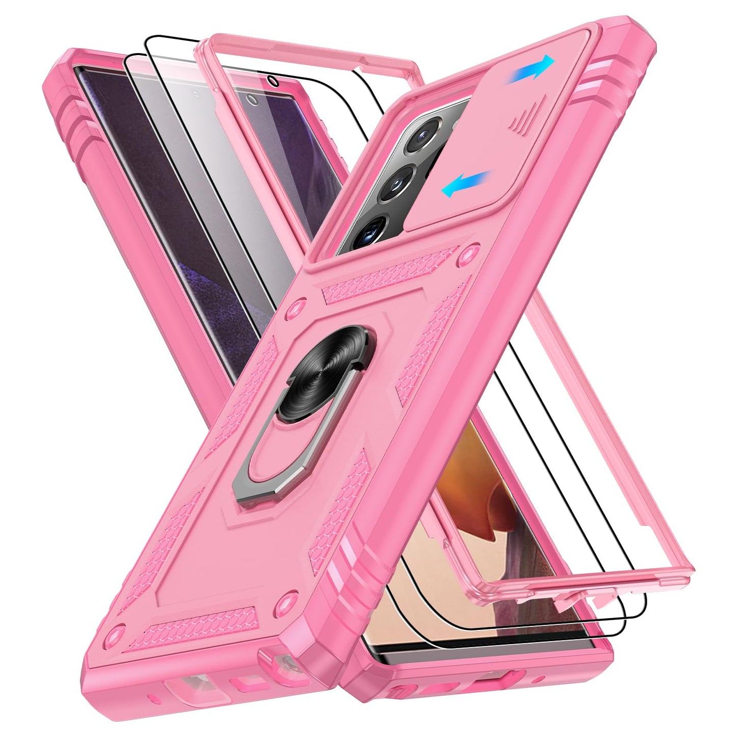 for Samsung Galaxy Note 20 Ultra Case with Screen Protector*2, Note 20 Ultra Phone Case Build in 360° Rotating Ring Kickstand, Military Grade Protective Cover for Note 20 Ultra Phone Black