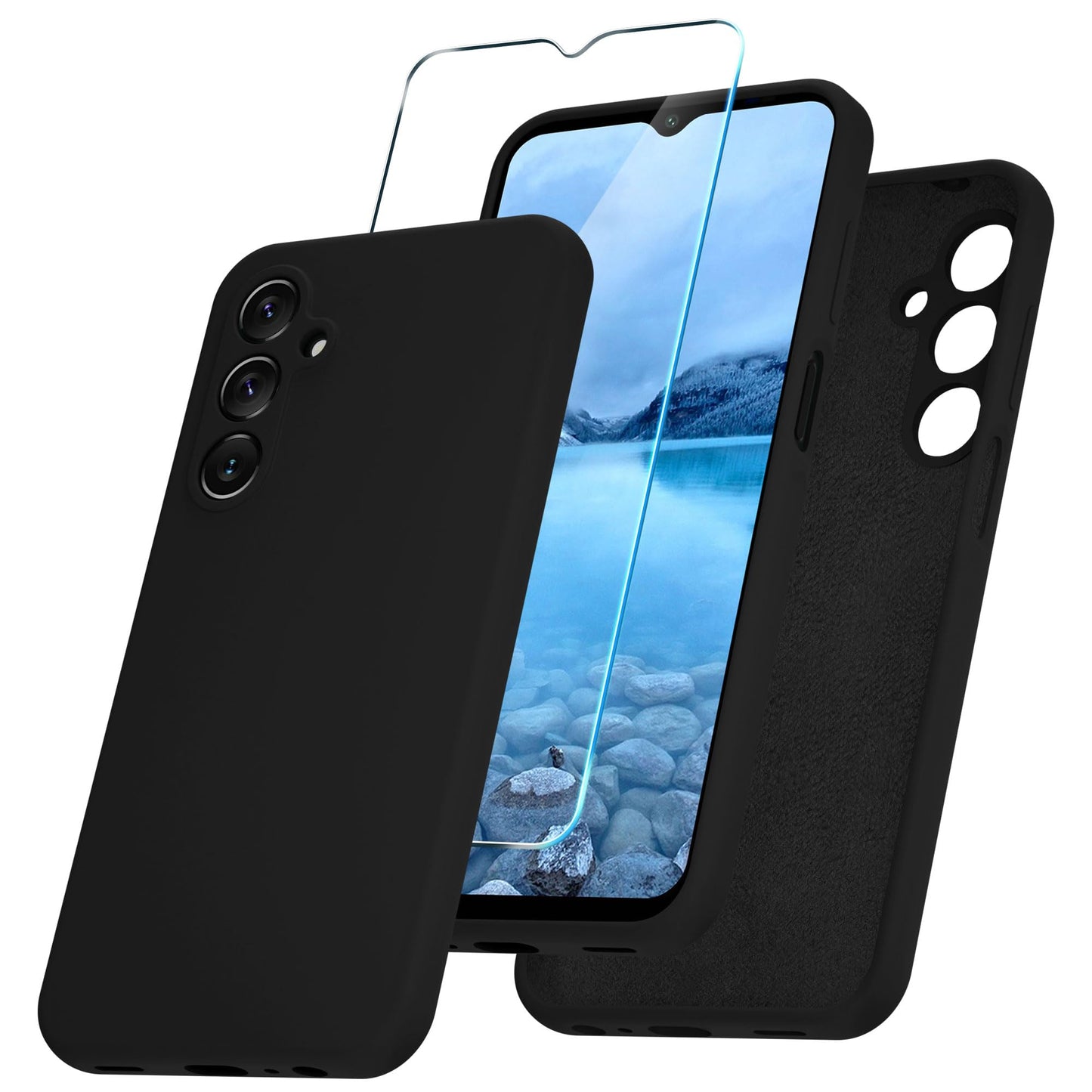 for Samsung Galaxy A15 5G Case, Silicone Phone Case with 1 Screen Protector, Soft Anti-Scratch Microfiber Lining, Full Body Shockproof Slim Cover, Lavender Purple