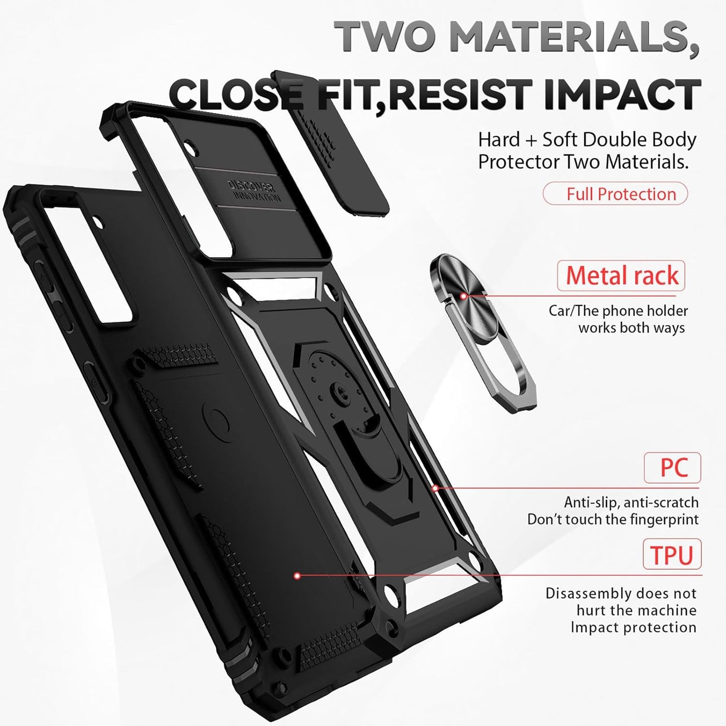 Case for Samsung Galaxy S21 Plus Phone Case Black | with Screen Protector, Military Grade, 20ft. Drop Tested, Ring, Shockproof, Protective