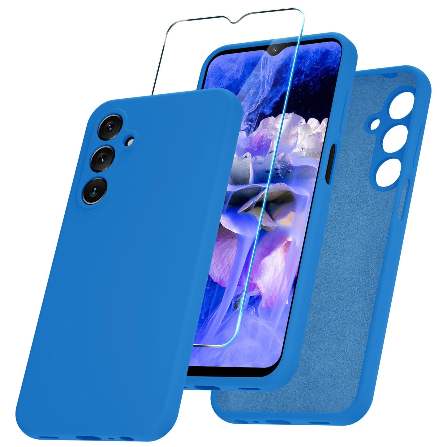 for Samsung Galaxy A15 5G Case, Silicone Phone Case with 1 Screen Protector, Soft Anti-Scratch Microfiber Lining, Full Body Shockproof Slim Cover, Lavender Purple