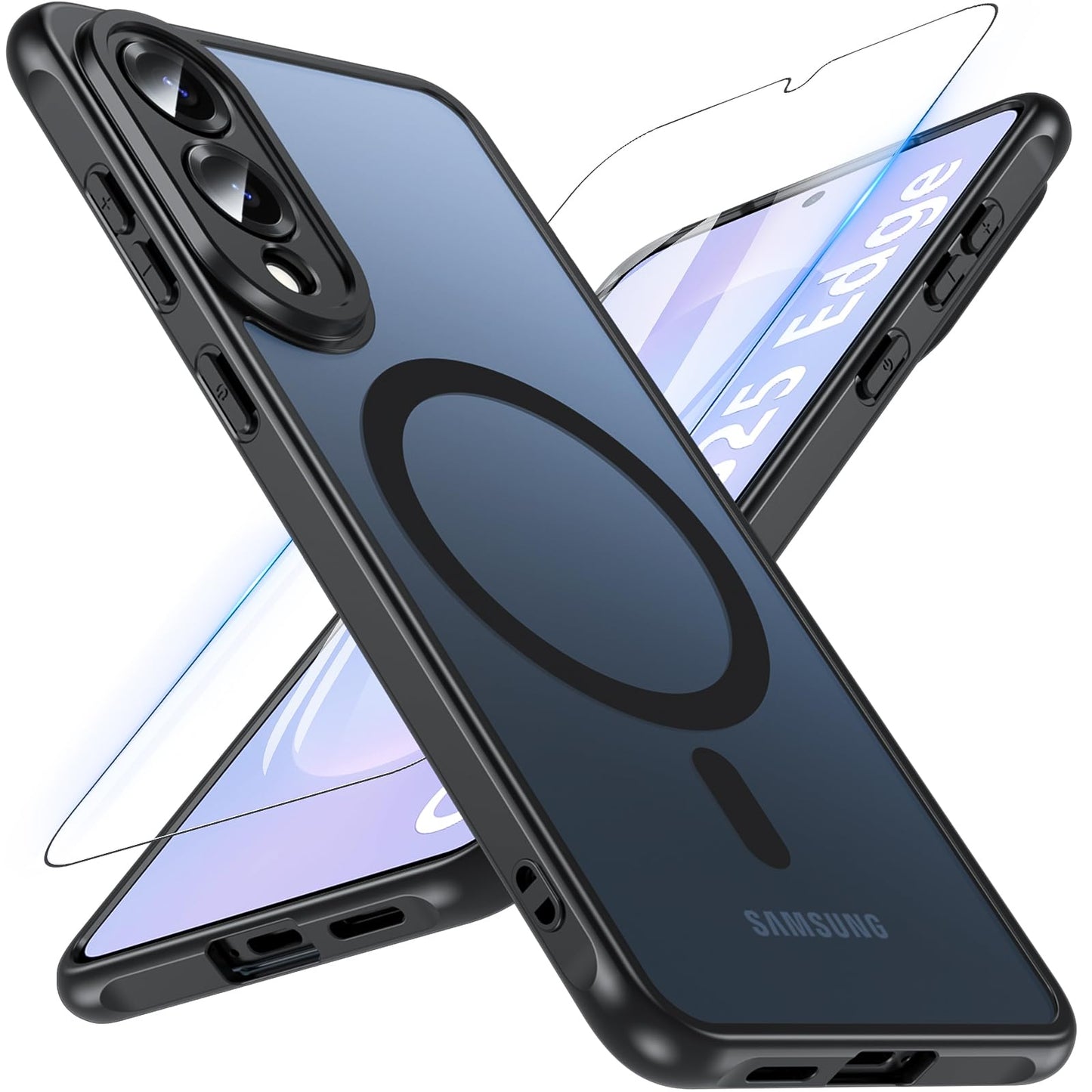 OWKEY Bumper Cover for Samsung Galaxy S23 Plus Black | 6.6'', Translucent, Slim, Magsafe Compatible, Military Grade Shockproof
