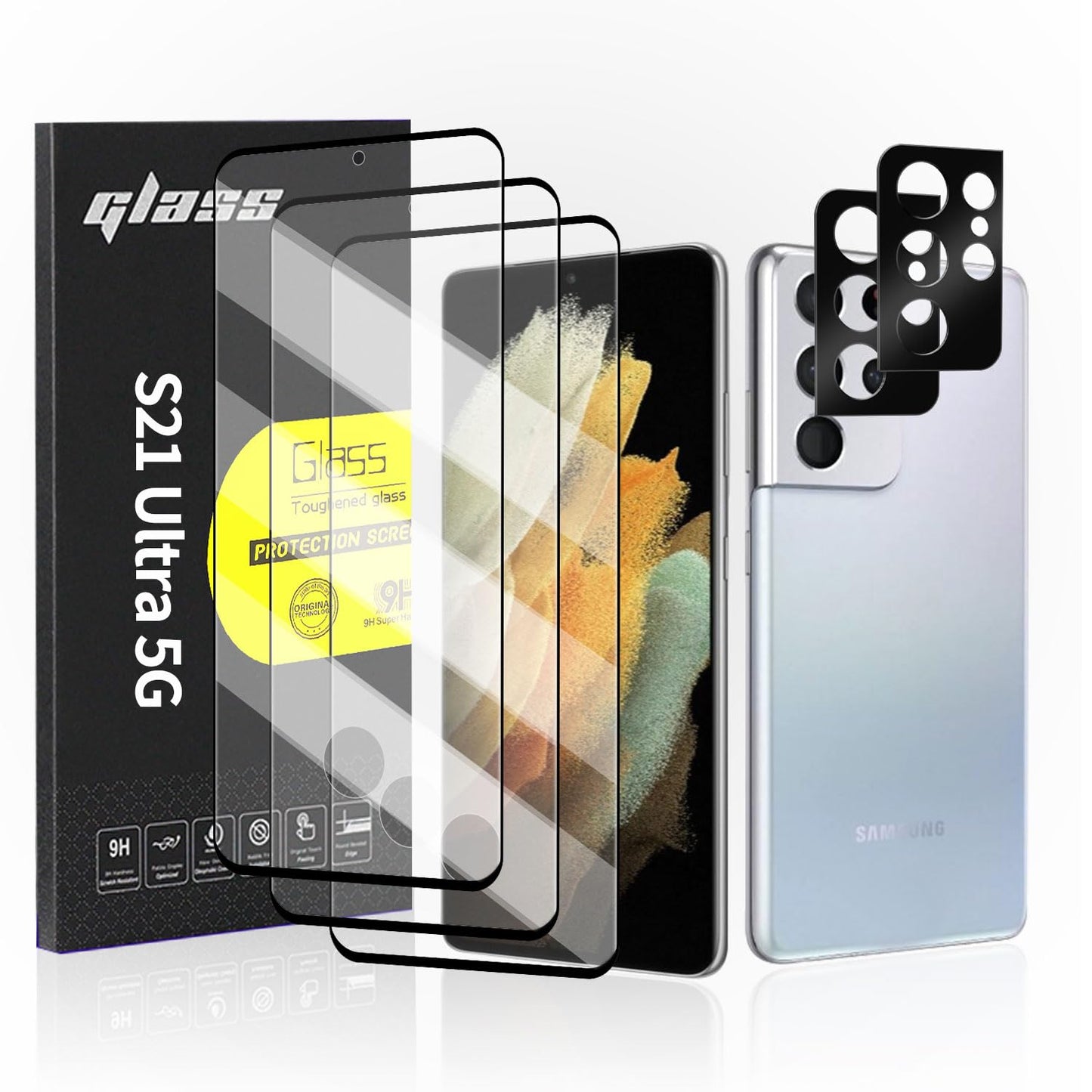 3Pack Galaxy S22 Ultra Glass Screen Protector, 2Pack Camera Lens Film 9H Hardness 3D Fulll Coverage Case Friendly Compatible with Ultra Sonic Fingerprint For Galaxy S22 Ultra 6.8”