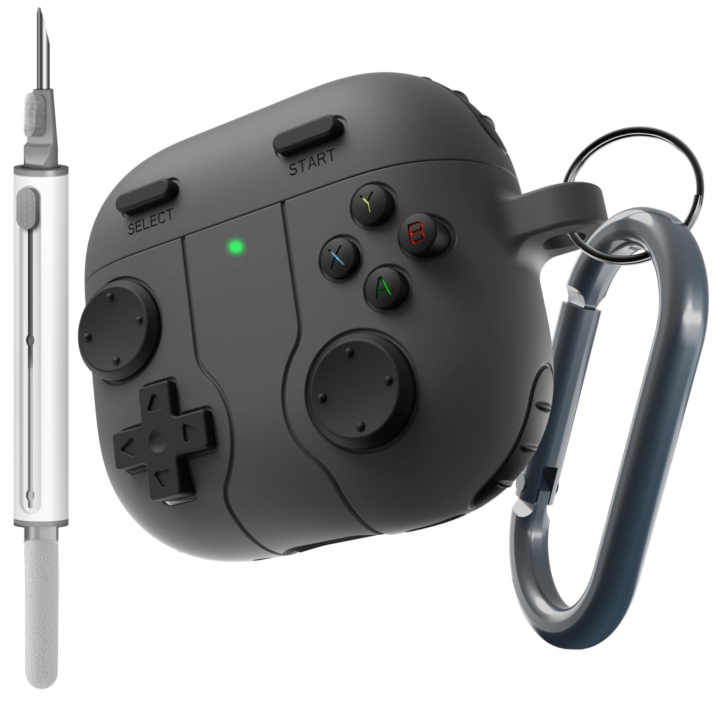 for AirPods Pro 3 Case(2025) DamonLight Game Case Shock-Proof Protective Silicone with Cleaning Pen and Keychain Accessories for Apple Airpods Pro 3rd Generation (Black)
