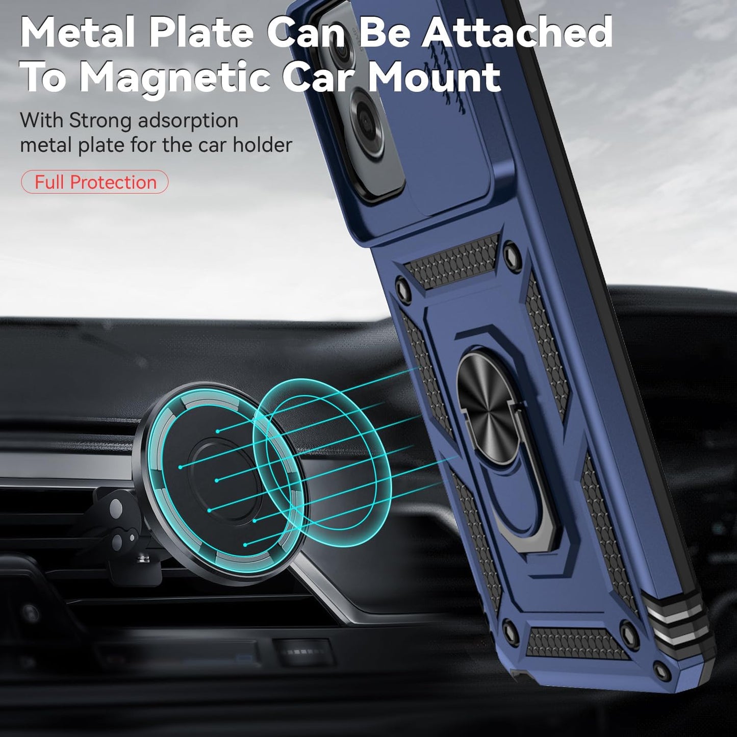 AYMECL for Moto G Stylus 5G 2024 Case with 2 Pcs Explosion-Proof Film, Slide Camera Cover Protective Case with Magnetic Ring Kickstand - Blue