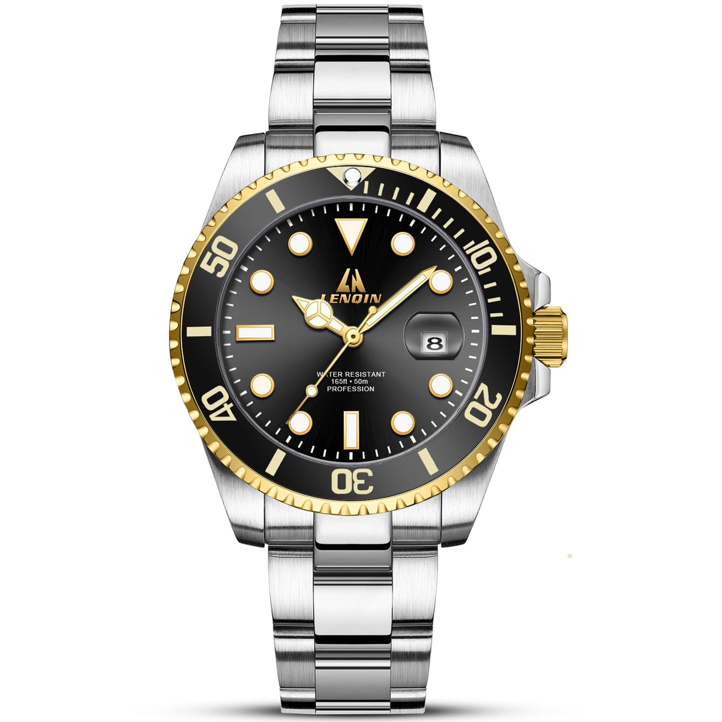 LN LENQIN Mens Watches Stainless Steel Waterproof Analog Quartz Watch for Men with Date Luminous Fashion Wristwatch