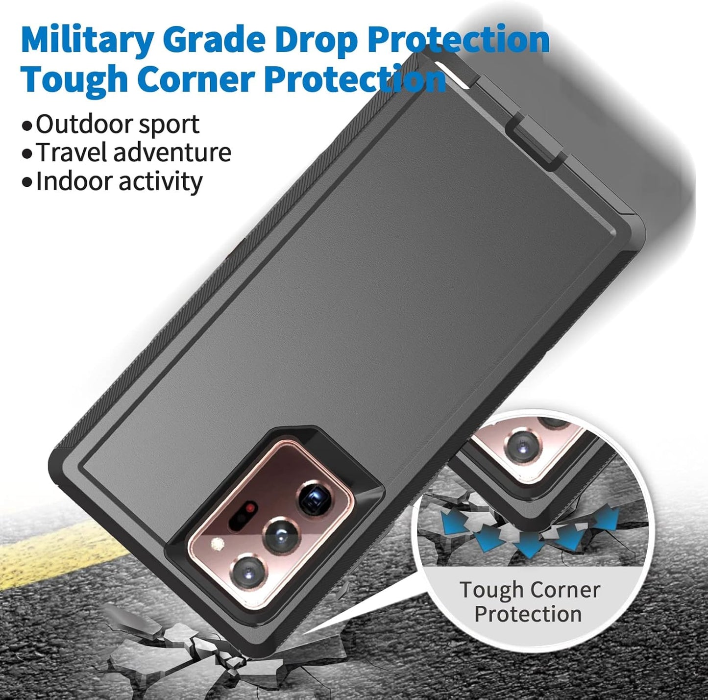 Anloes Case for Samsung Galaxy Note 20 Ultra 5G, Phone Case Heavy Duty Shockproof Dustproof Rugged Defender Protective, 3 in 1 Bumper Cover Black(Without Built-in Screen Protector)