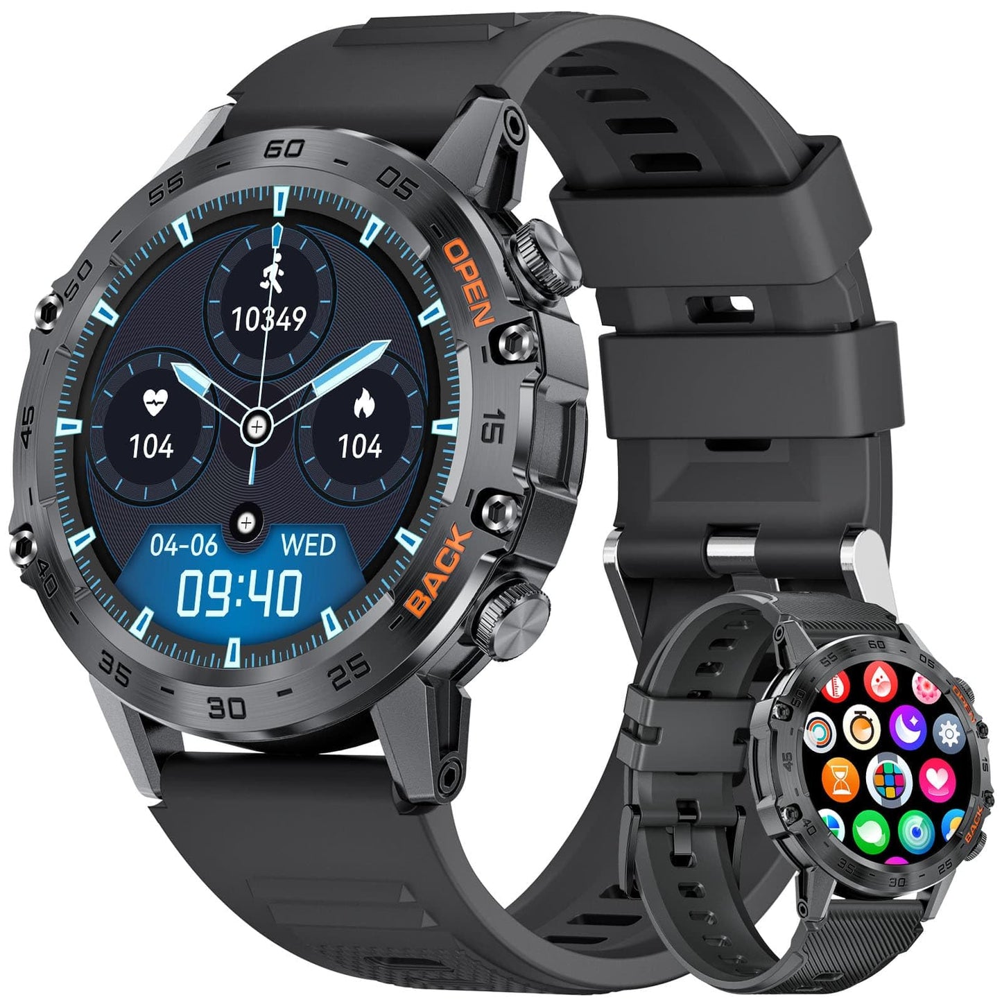 Military Smart Watch for Men(Answer/Dial Calls),100 Sports Modes, 5ATM Waterproof Fitness Watch with Heart Rate/SpO2/Blood Pressure for Android and iOS,1.39''HD DIY Screen Smartwatch Black
