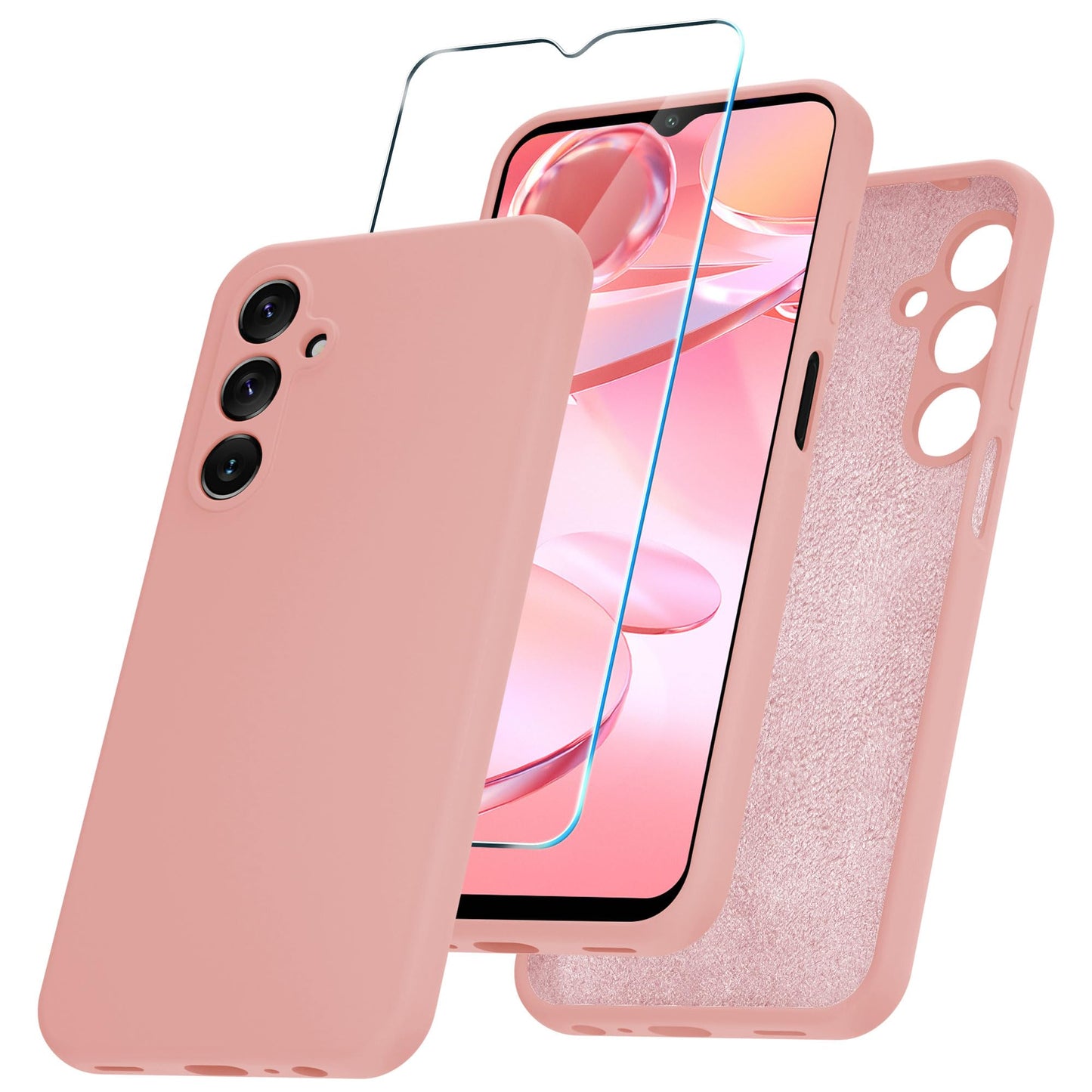 for Samsung Galaxy A15 5G Case, Silicone Phone Case with 1 Screen Protector, Soft Anti-Scratch Microfiber Lining, Full Body Shockproof Slim Cover, Lavender Purple