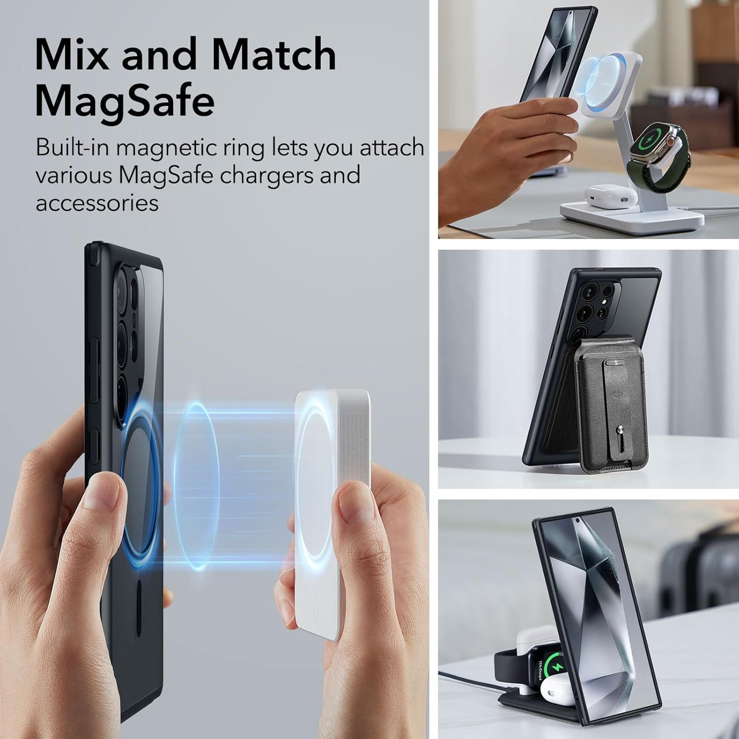 ESR for Samsung S24 Ultra Case, Compatible with MagSafe, Magnetic Case for Samsung Galaxy S24 Ultra, Military-Grade Protection, Yellowing Resistant, Classic Series, Clear Black