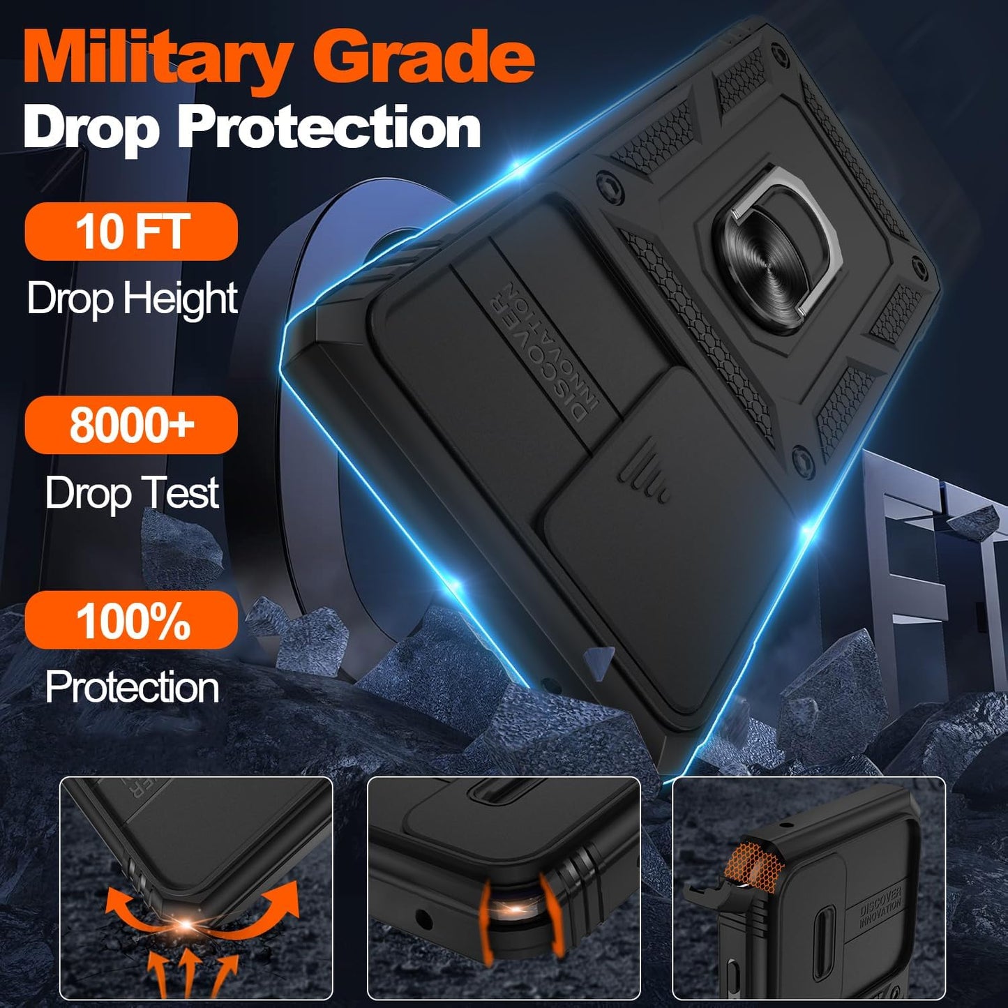 for Samsung Galaxy Note 20 Ultra Case with Screen Protector*2, Note 20 Ultra Phone Case Build in 360° Rotating Ring Kickstand, Military Grade Protective Cover for Note 20 Ultra Phone Black