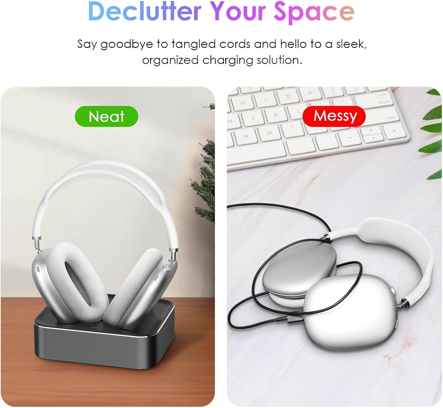 Headphone Charging Station for AirPods Max 2024 & 2020 - Magnetic Headset Charger Dock with Dual Lightning & Type-C Connectors (Space Gray)