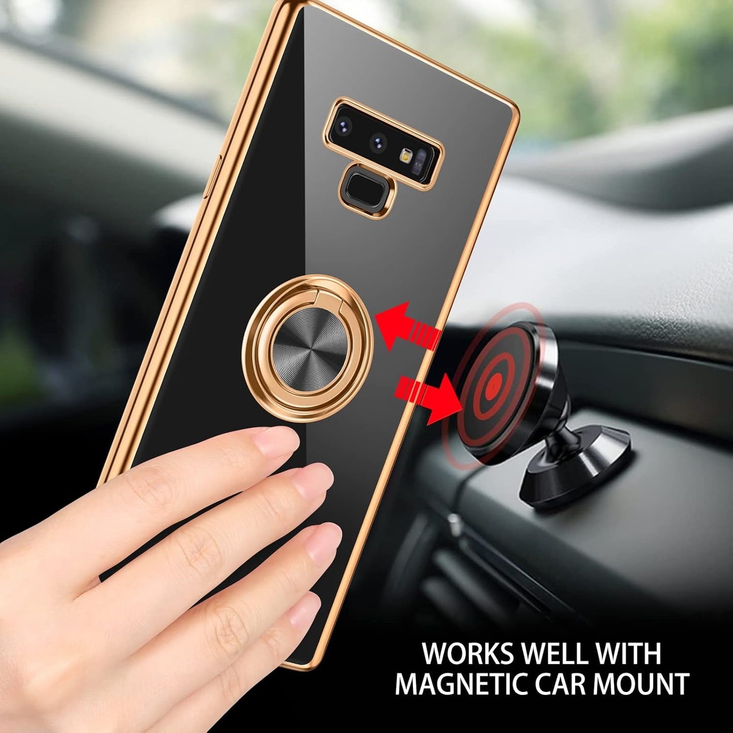 DUEDUE for Samsung Galaxy Note 9 Case with Ring Holder Kickstand 360 Degree Rotation Magnetic Car Finger Soft TPU Slim Cover Shockproof Protective Phone Case for Samsung Note 9 6.4 Inch, Black