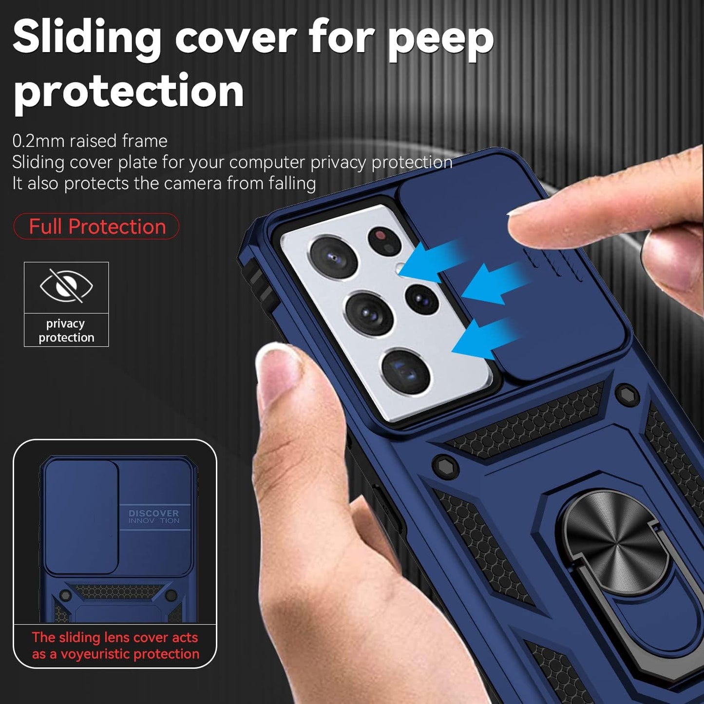 Case for Samsung Galaxy S21 Ultra 5G Protective Phone Case Navy Blue | with Camera Lens Cover, HD Screen Protector, Military-Grade Drop Tested, Magnetic Ring Holder, Kickstand