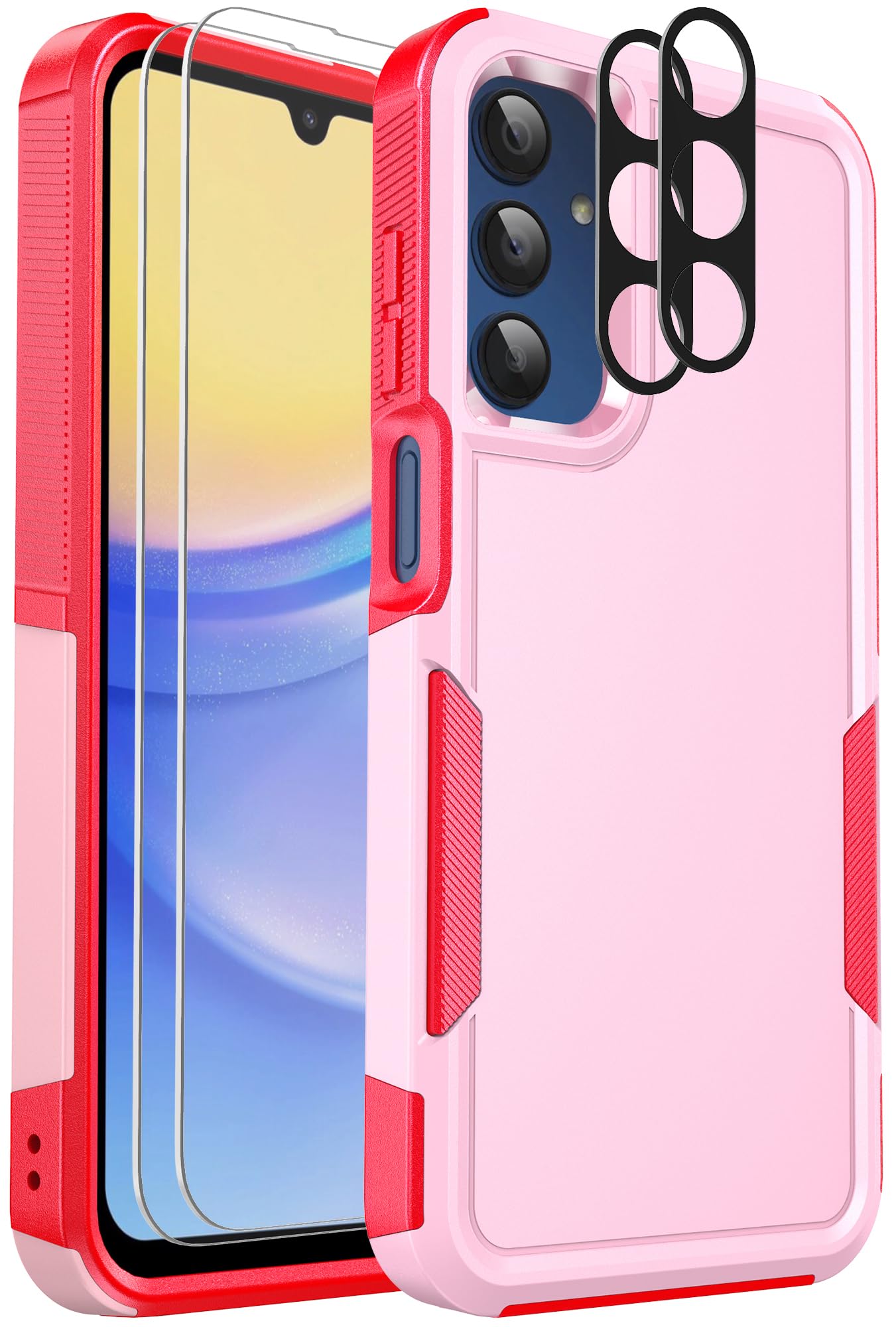 Ezanmull Phone Case for Samsung Galaxy A15 5G Black | 15 FT Military Grade Drop Protection, Glass Screen Protector, Camera Lens Protector, Non-Slip, Shockproof Case
