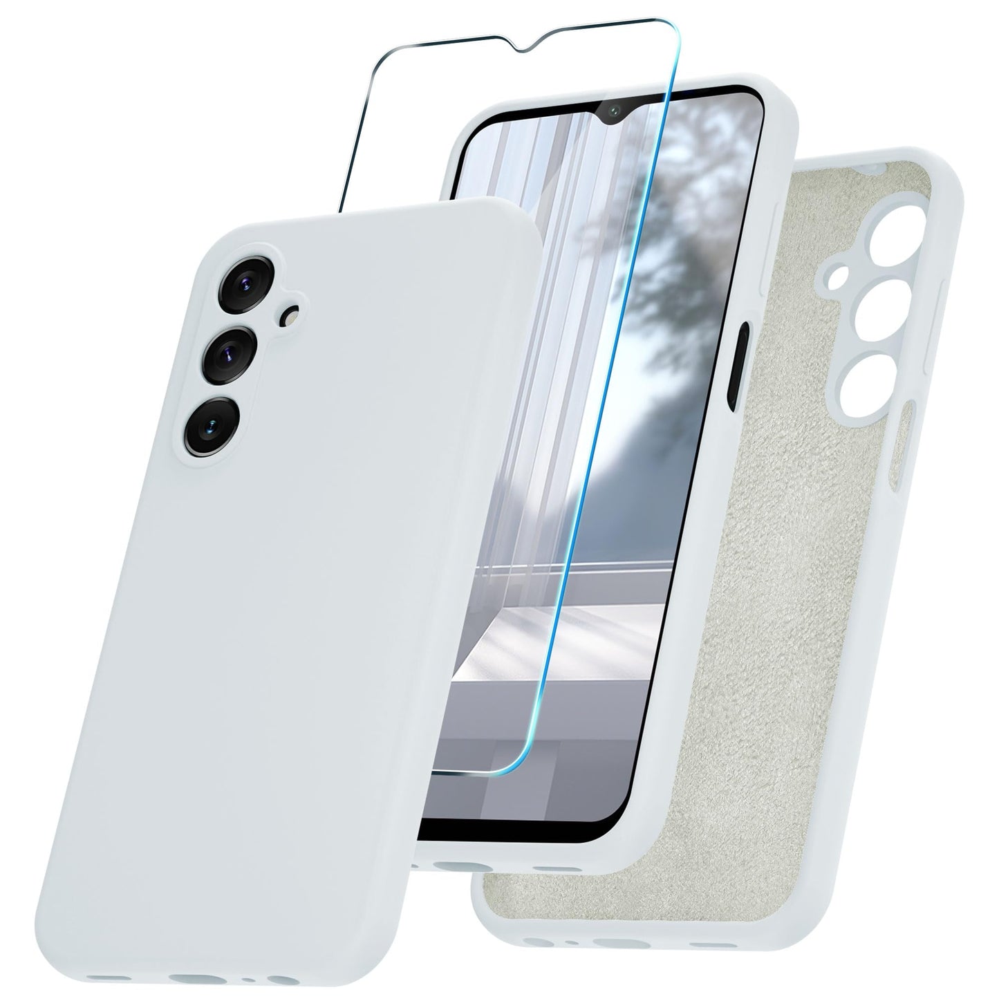 for Samsung Galaxy A15 5G Case, Silicone Phone Case with 1 Screen Protector, Soft Anti-Scratch Microfiber Lining, Full Body Shockproof Slim Cover, Lavender Purple