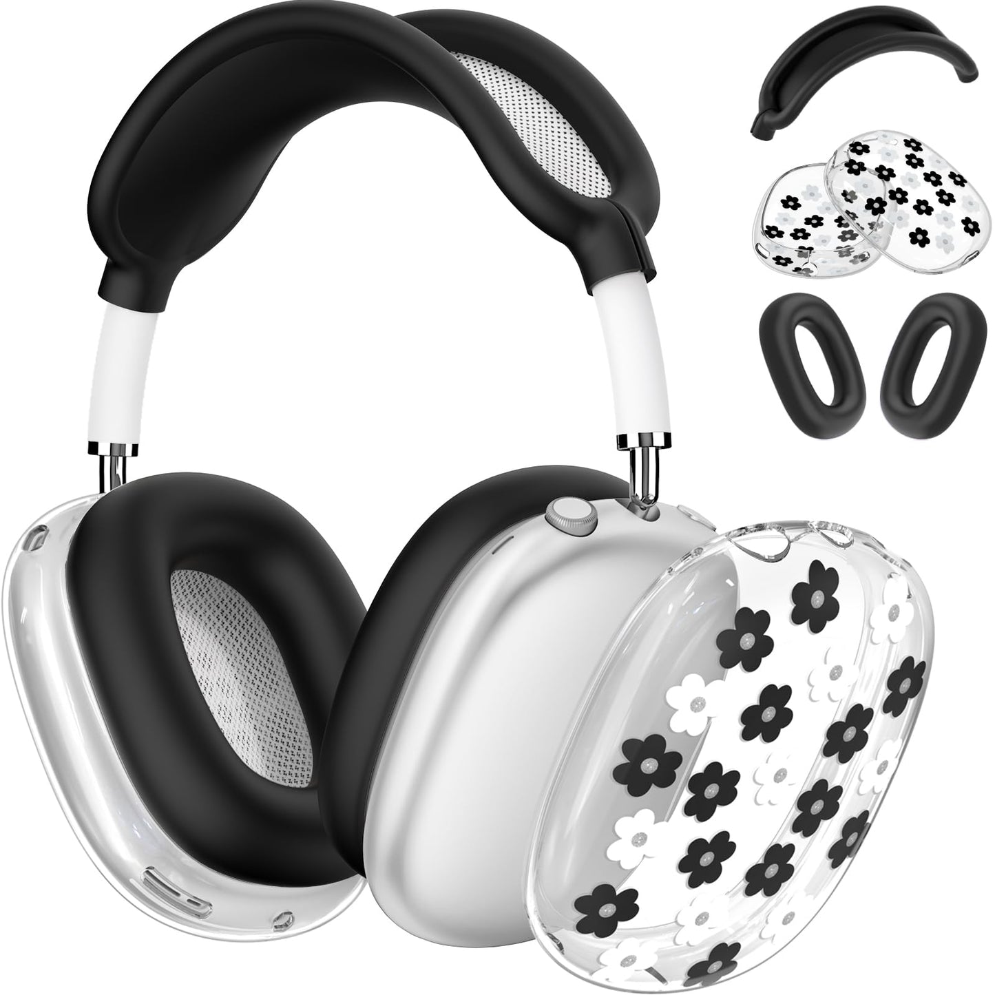 Silicone Cases for AirPods Max Headphones,Clear Flower Soft TPU Ear Cups Cover,Ear Pad Case Cover,Headband Cover for AirPod Max,Transparent Case for Apple AirPods Max USB-C(2024) for Women,Purple