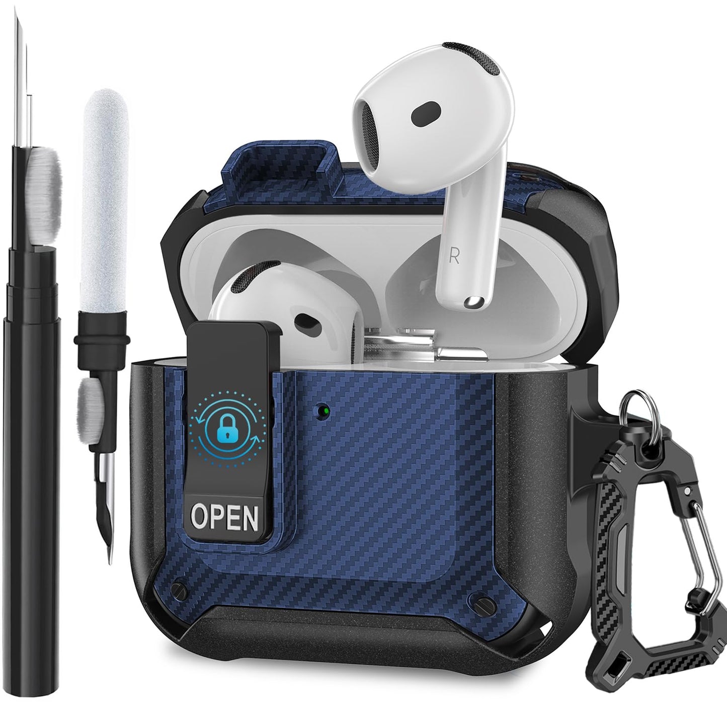 Compatible with AirPods Pro 3 Case Lock 2025, Shockproof AirPods iPod Pro 3rd Generation Protective Case Cover for Men Women with Cleaning Kit&Carabiner Black