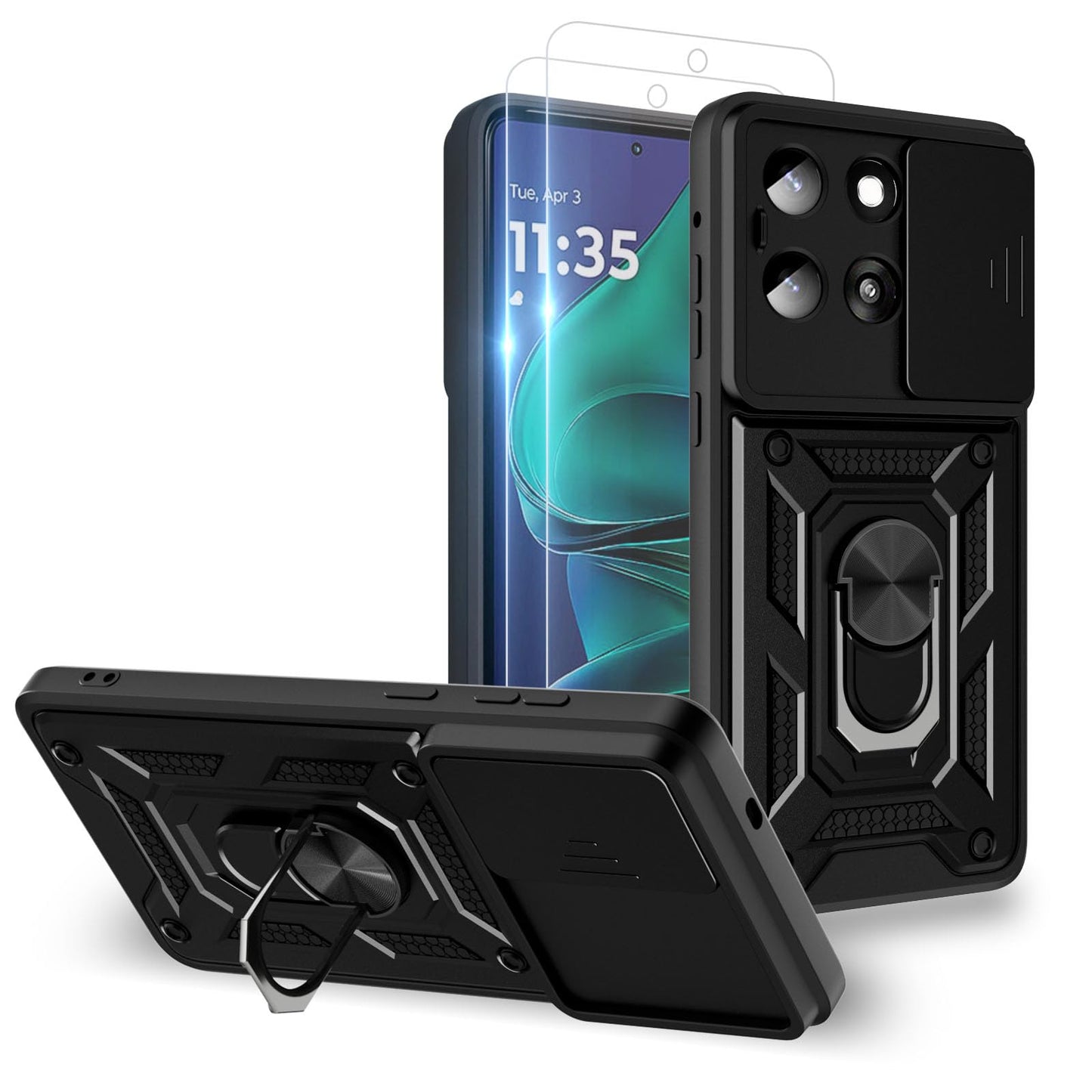 for Moto G Stylus 2025 Case: with 2PC Screen Protector,Sliding Camera Cover and Multi Angle Stand for Motorola Moto G Stylus 5G 2025 Case,Blue