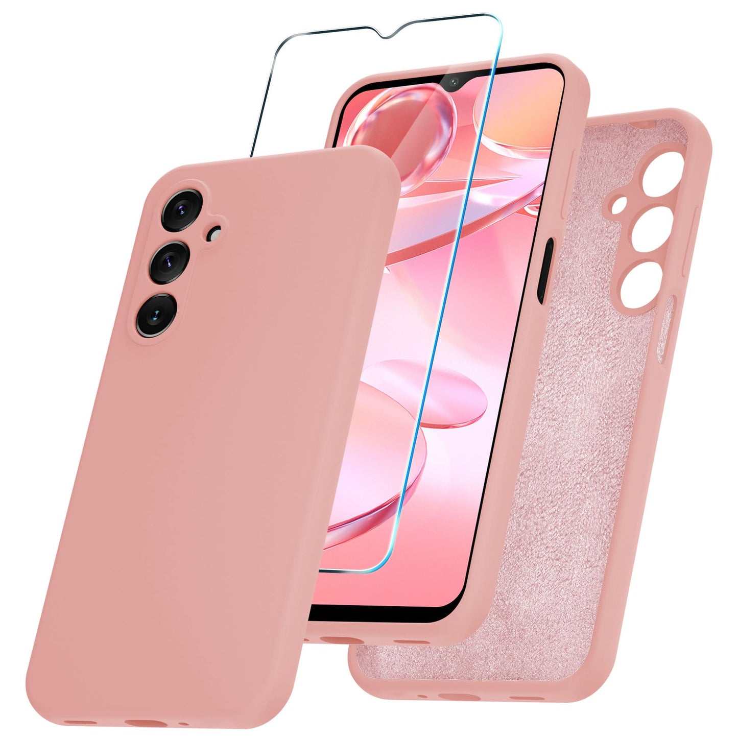 for Samsung Galaxy A15 5G Case, Silicone Phone Case with 1 Screen Protector, Soft Anti-Scratch Microfiber Lining, Full Body Shockproof Slim Cover, Lavender Purple