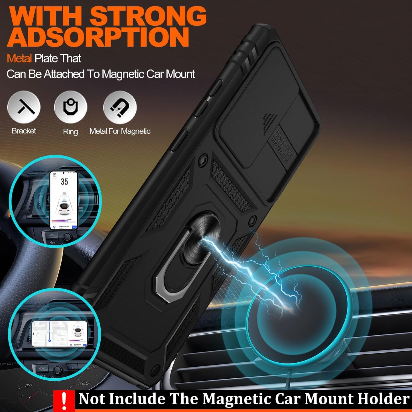 for Samsung Galaxy Note 20 Ultra Case with Screen Protector*2, Note 20 Ultra Phone Case Build in 360° Rotating Ring Kickstand, Military Grade Protective Cover for Note 20 Ultra Phone Black