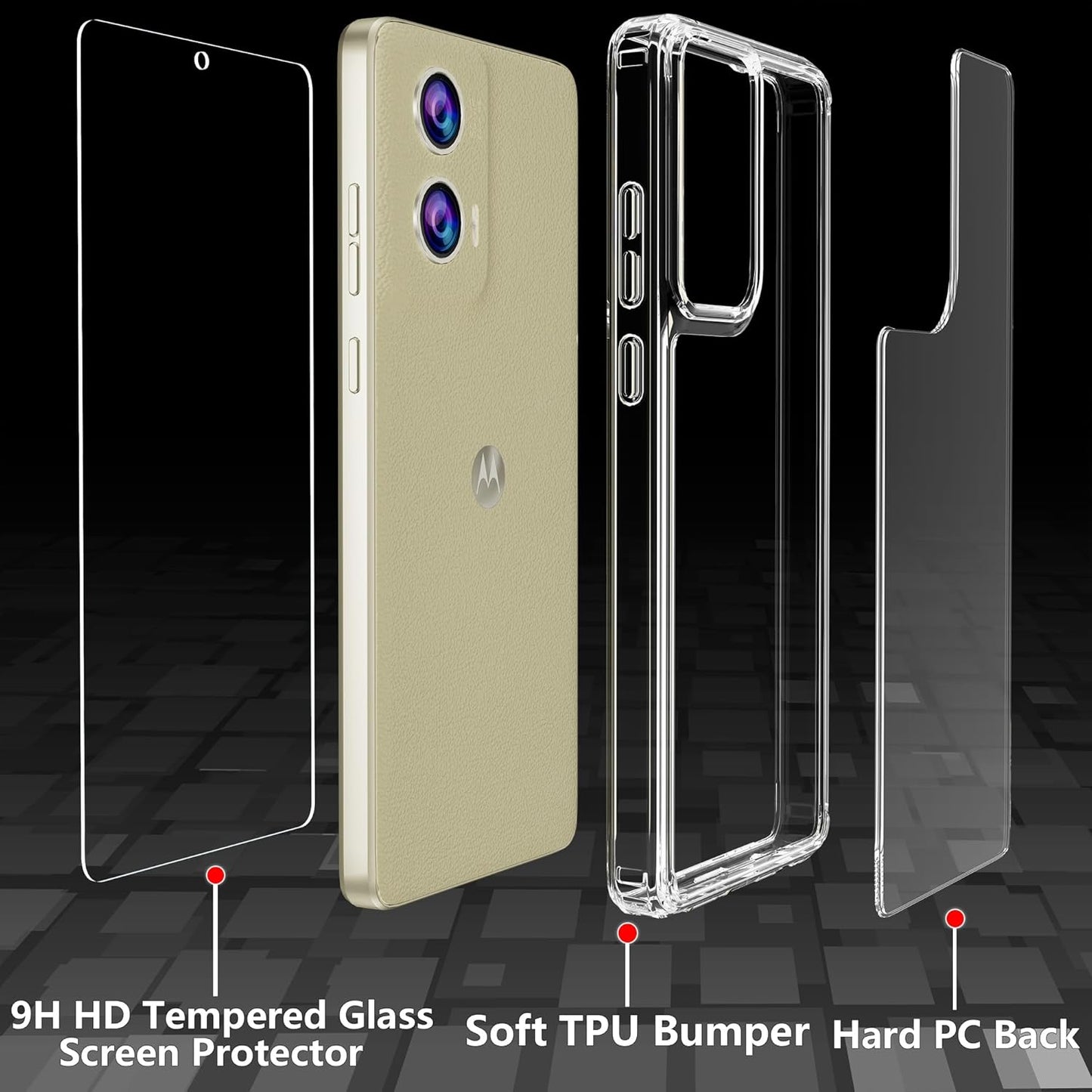Case for Motorola Moto G Stylus 5G 2024 Case with Tempered Glass Screen Protector, Hard PC Back Cover Soft TPU Edge Bumper Design Phone Case for Women Men Girl Boy (Clear)