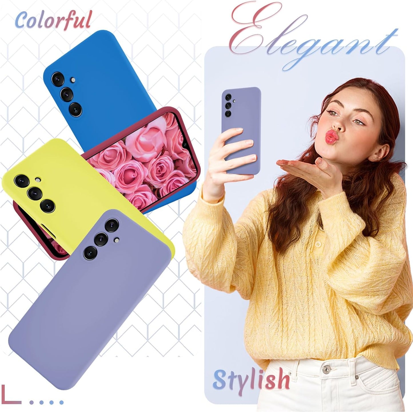 for Samsung Galaxy A15 5G Case, Silicone Phone Case with 1 Screen Protector, Soft Anti-Scratch Microfiber Lining, Full Body Shockproof Slim Cover, Lavender Purple