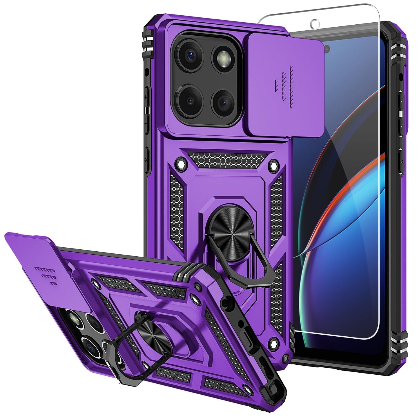 SMKY for Moto G Stylus 5G 2025 Case,with Screen Protectors and Camera Cover,16ft.Drop Tested Cover with Magnetic Kickstand Protective Case for Moto G Stylus 5G 2025, Blue
