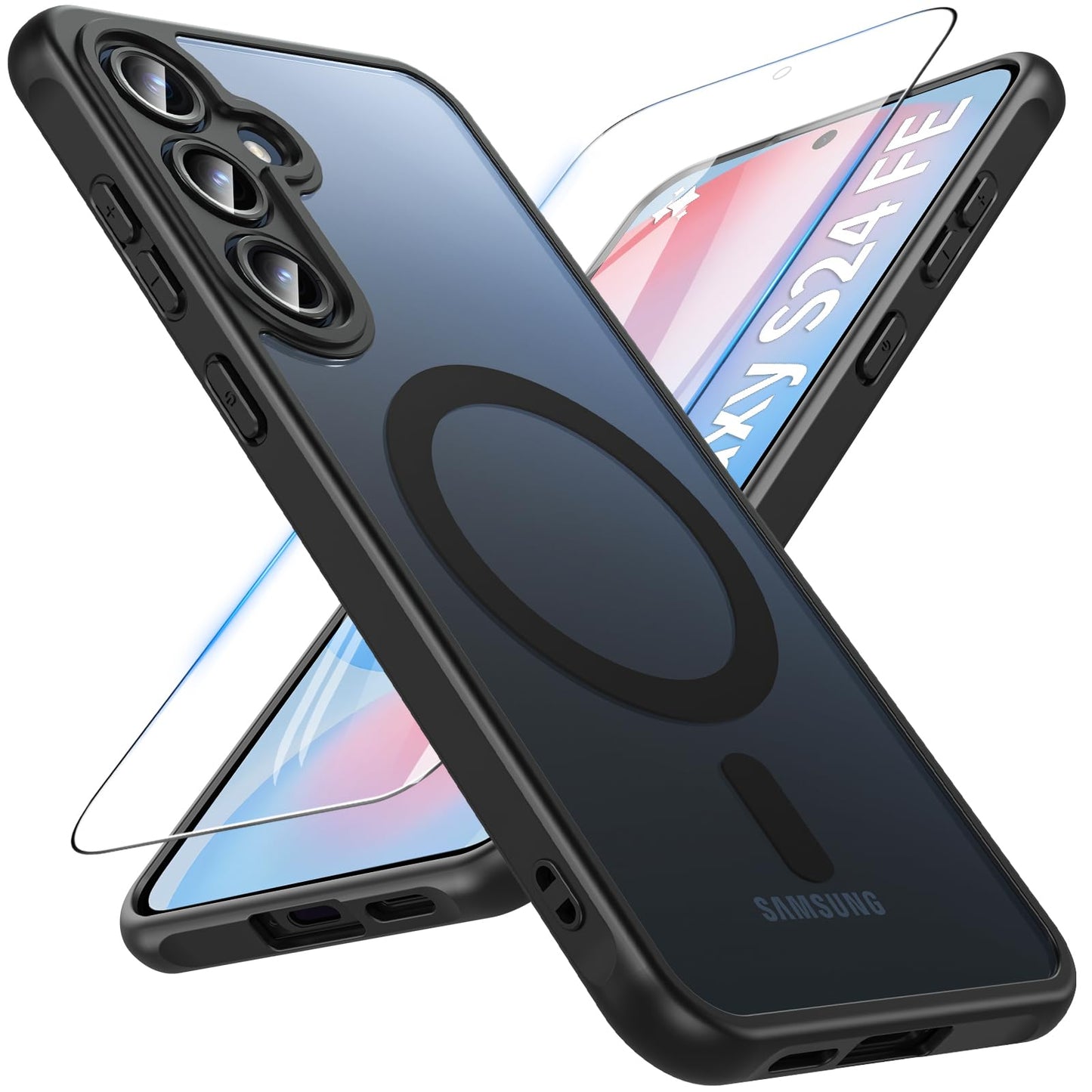 OWKEY Bumper Cover for Samsung Galaxy S23 Plus Black | 6.6'', Translucent, Slim, Magsafe Compatible, Military Grade Shockproof