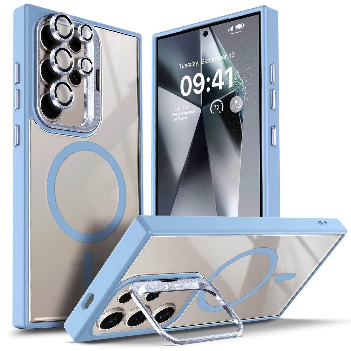 YZB Case Designed for Samsung Galaxy S24 Ultra Crystal Clear Back Cover Black | Magnetic Compatible with MagSafe, Built-in Stand, Camera Lens Protector, Anti-Yellowing, Scratch-Resistant