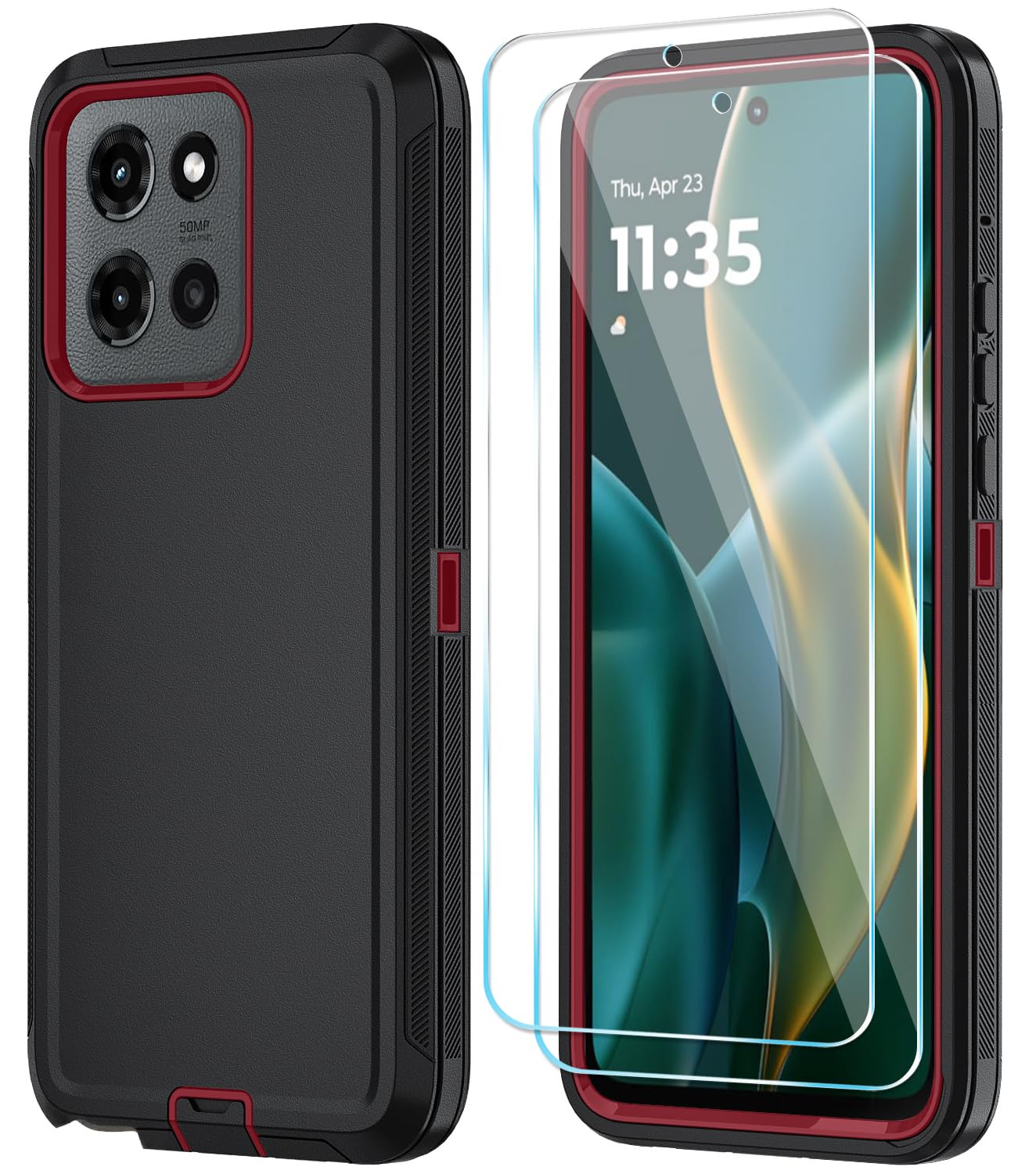 Qinmay Phone Case for Motorola Moto G Stylus 5G 2025 Case with HD Screen Protector, Heavy Duty Shockproof & Cover Phone Case for Moto G Stylus 2025,WineRedPink