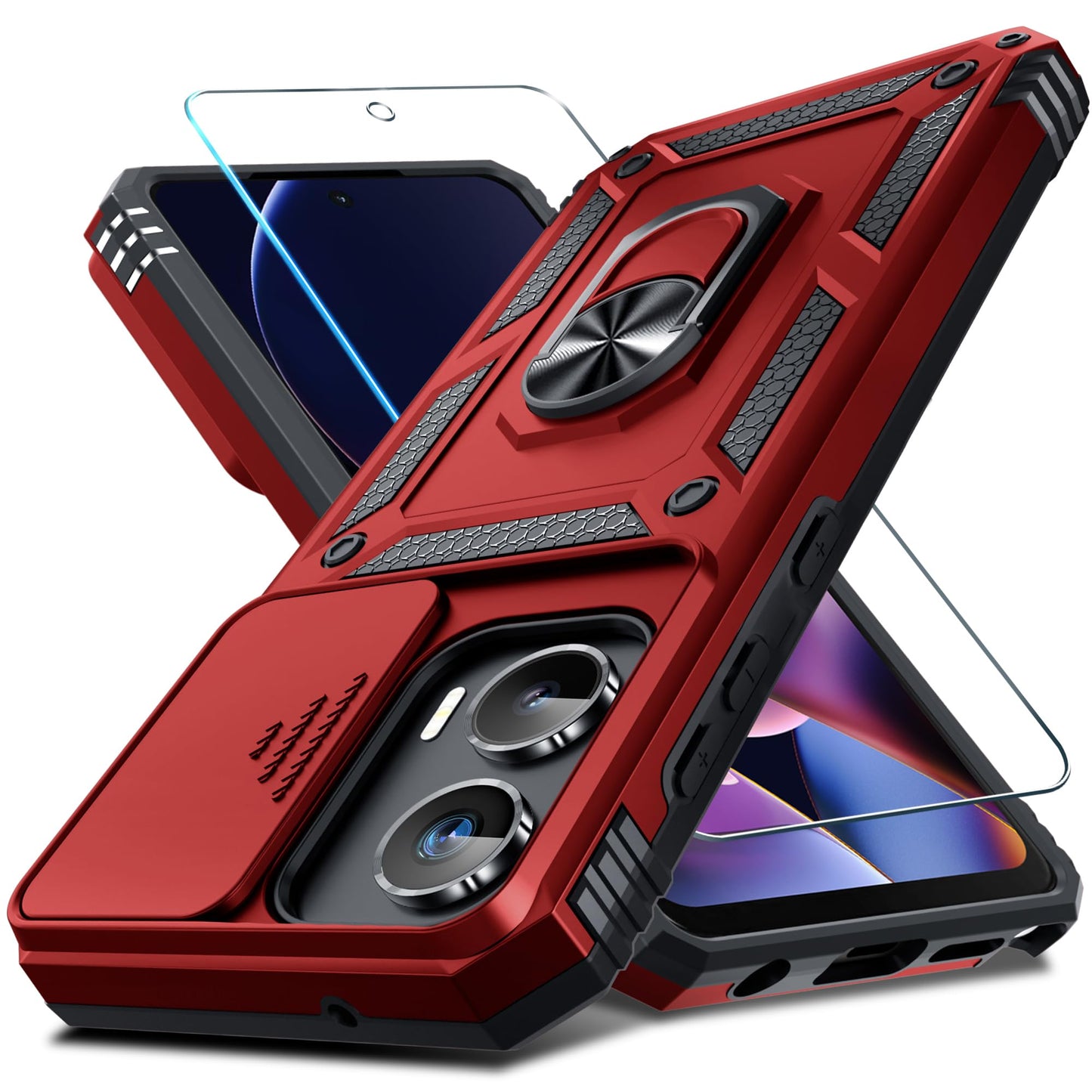 Janmitta Compatible with Moto G Stylus 5G 2024 Case Built in Slide Camera Lens Cover+Screen Protector+Finger Ring Holder Kickstand,Heavy Duty Shockproof Full Body Protective Phone Cover,Black