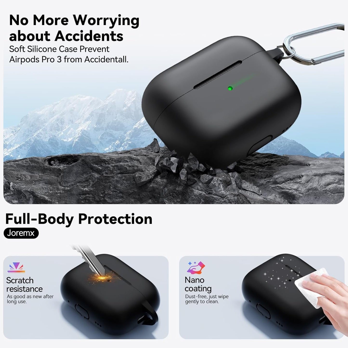 for AirPods Pro 3 Case (2025),Soft Silicone Protective Cover Compatible with Apple AirPods Pro 3rd Generation Case with Cleaning Kit for Women Men,Air pods Pro Accessories with Keychain,Black