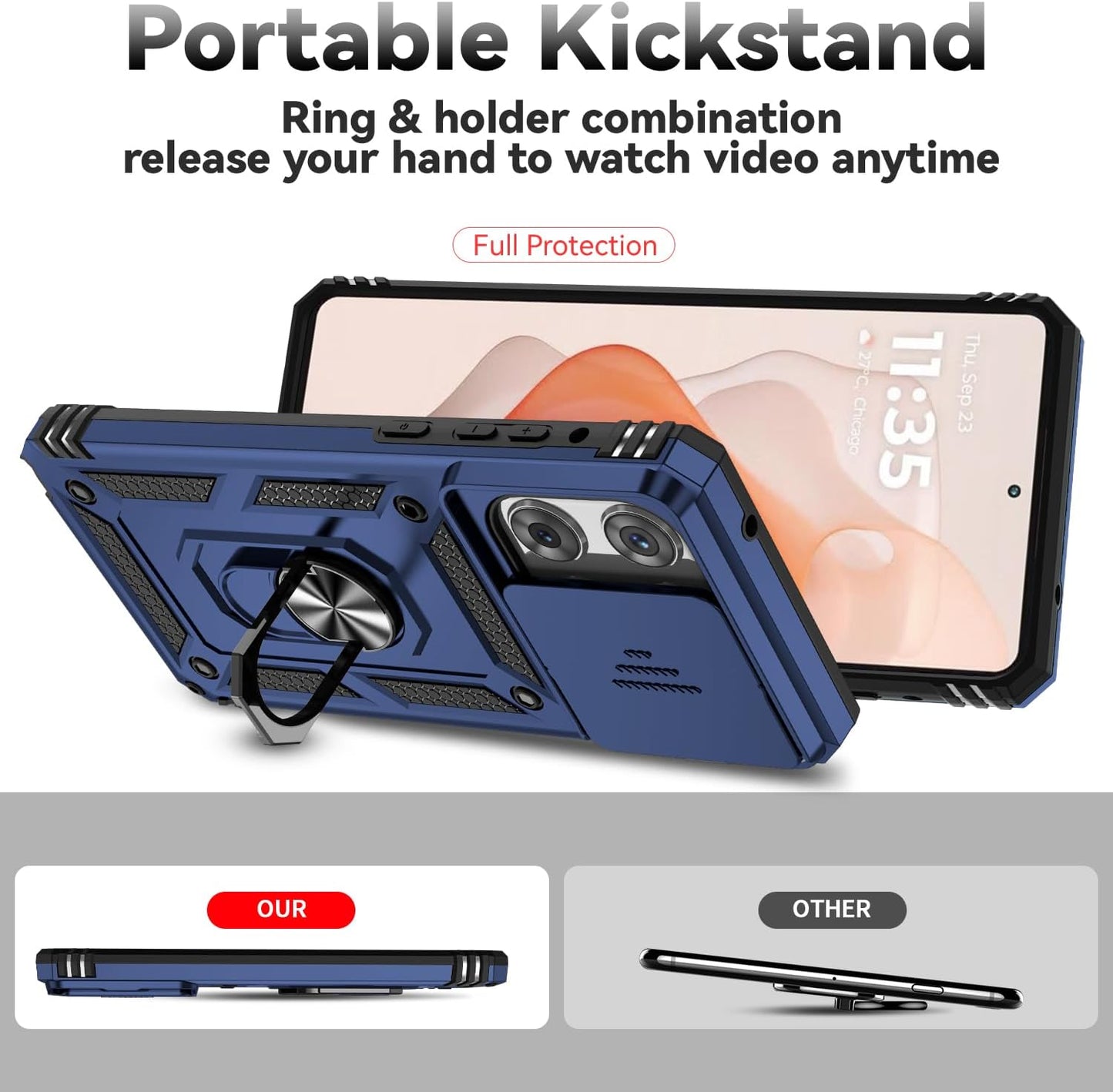 SMKY for Moto G Stylus 5G 2025 Case,with Screen Protectors and Camera Cover,16ft.Drop Tested Cover with Magnetic Kickstand Protective Case for Moto G Stylus 5G 2025, Blue