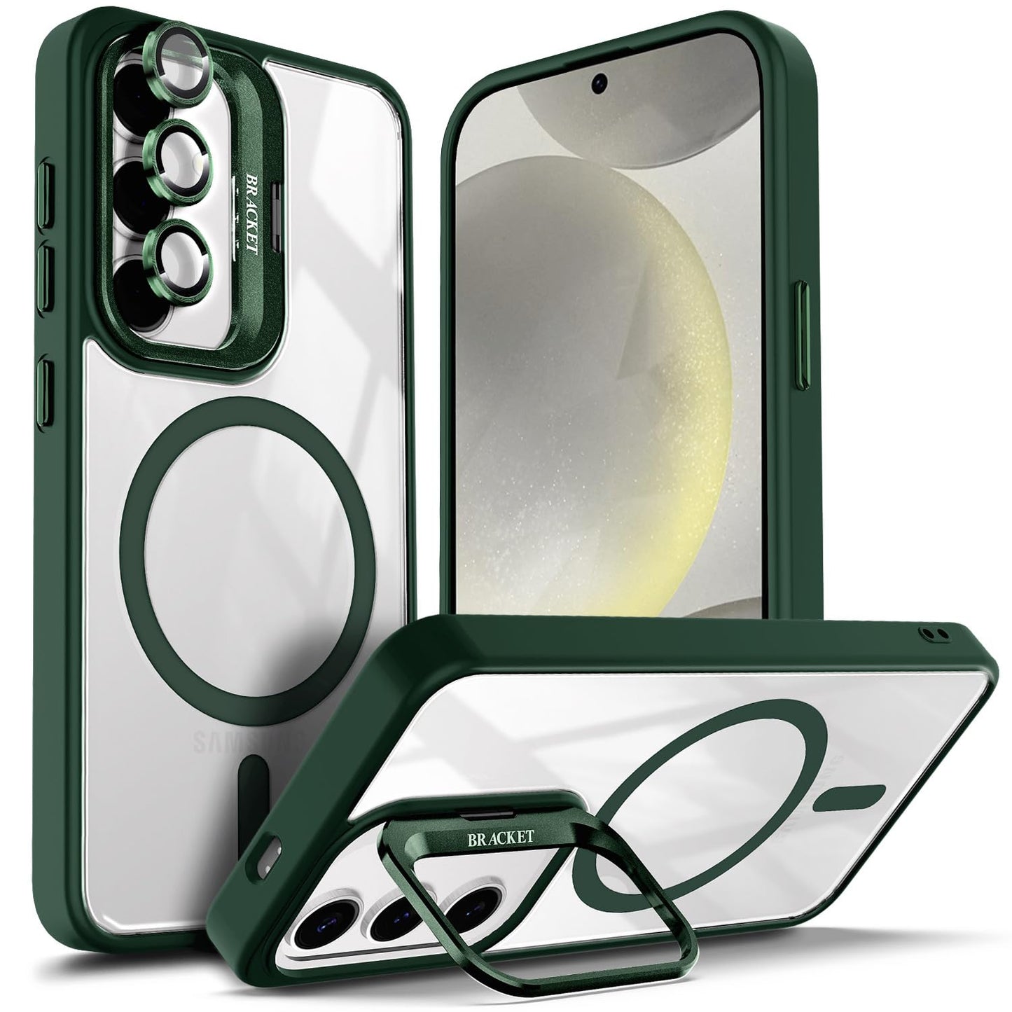 YZB Case Designed for Samsung Galaxy S24 Ultra Crystal Clear Back Cover Black | Magnetic Compatible with MagSafe, Built-in Stand, Camera Lens Protector, Anti-Yellowing, Scratch-Resistant
