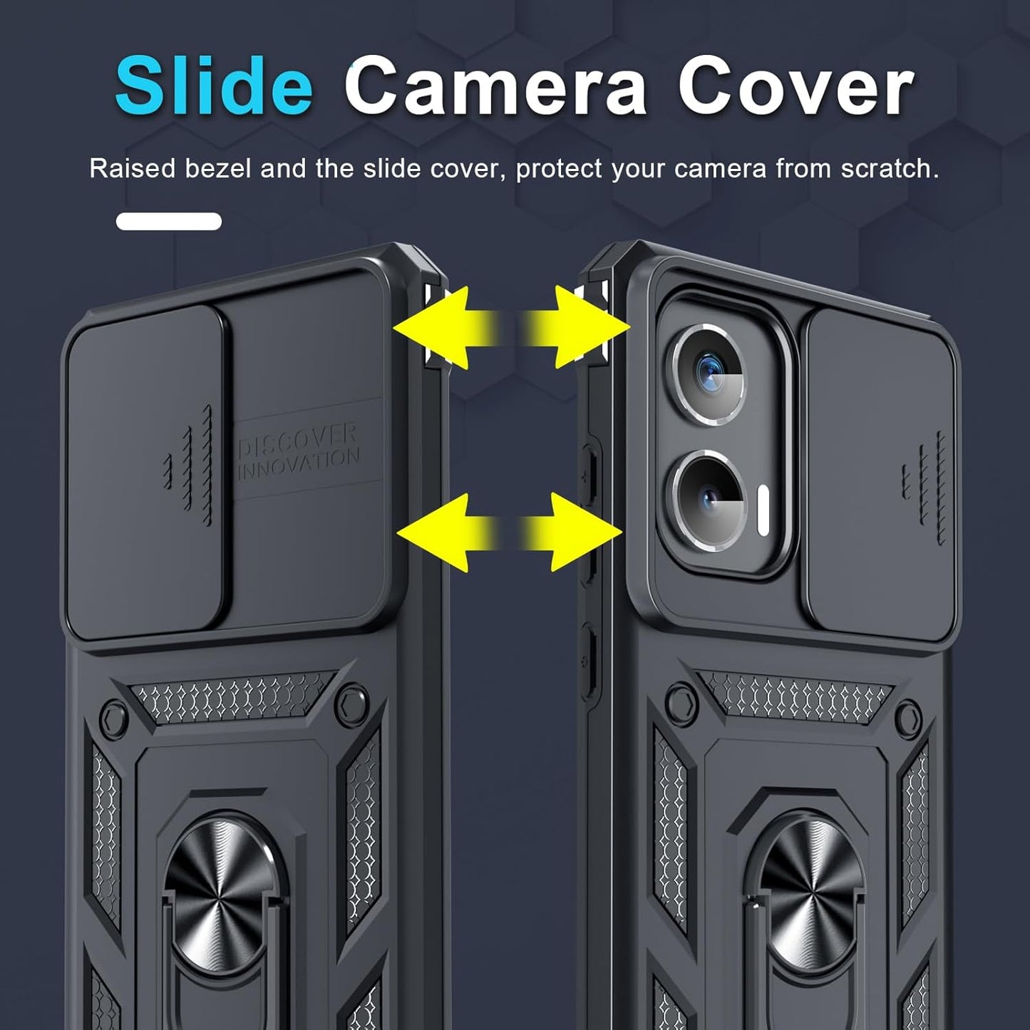 Janmitta Compatible with Moto G Stylus 5G 2024 Case Built in Slide Camera Lens Cover+Screen Protector+Finger Ring Holder Kickstand,Heavy Duty Shockproof Full Body Protective Phone Cover,Black