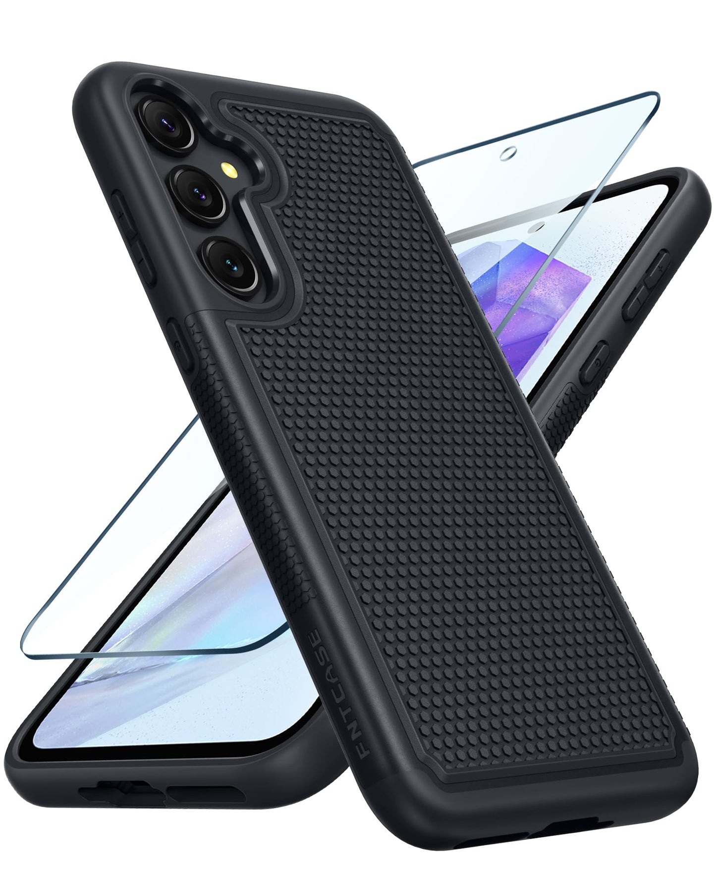 FNTCASE for Samsung Galaxy A15-5G Case: Dual Layer Protective Heavy Duty Cell Phone Cover Shockproof Rugged with Non Slip Textured Back - Military Protection Bumper Tough - 2024, 6.5inch Black